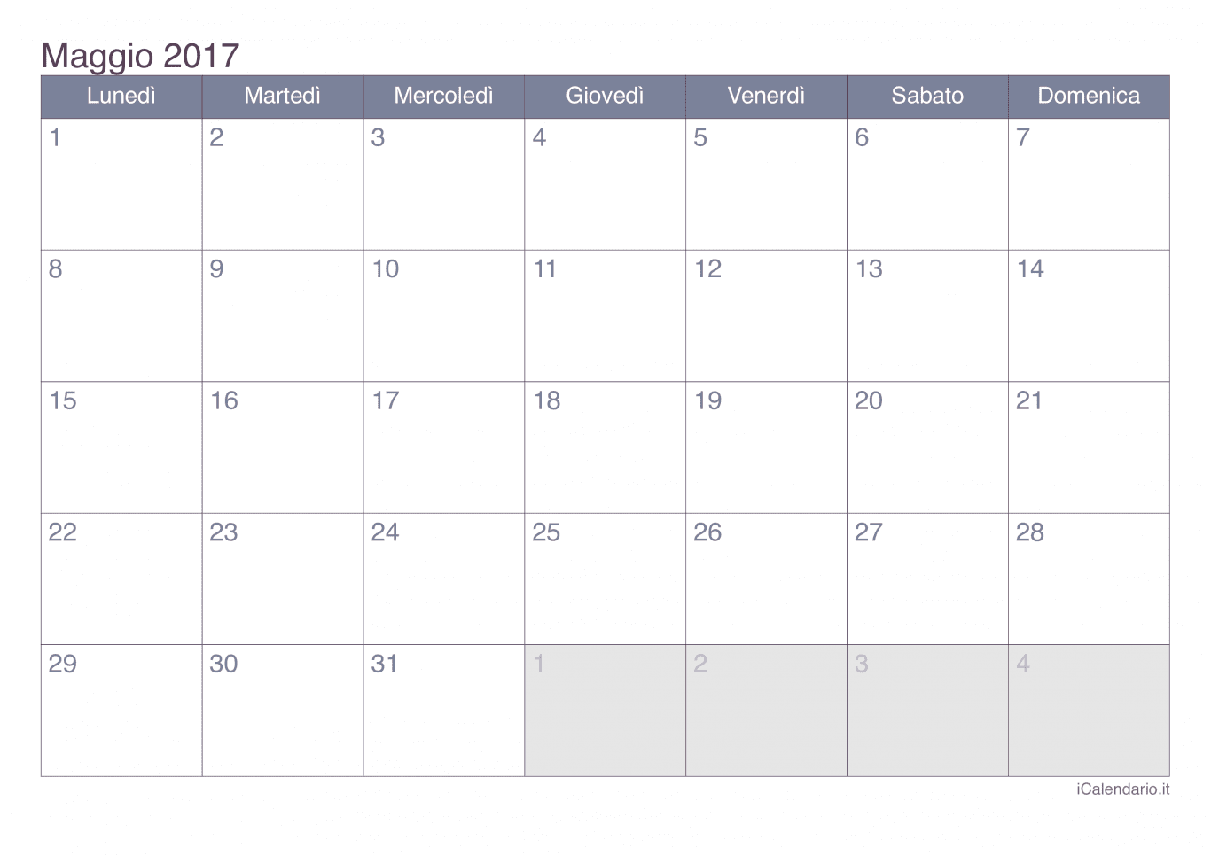 Calendario di maggio 2017 - Office