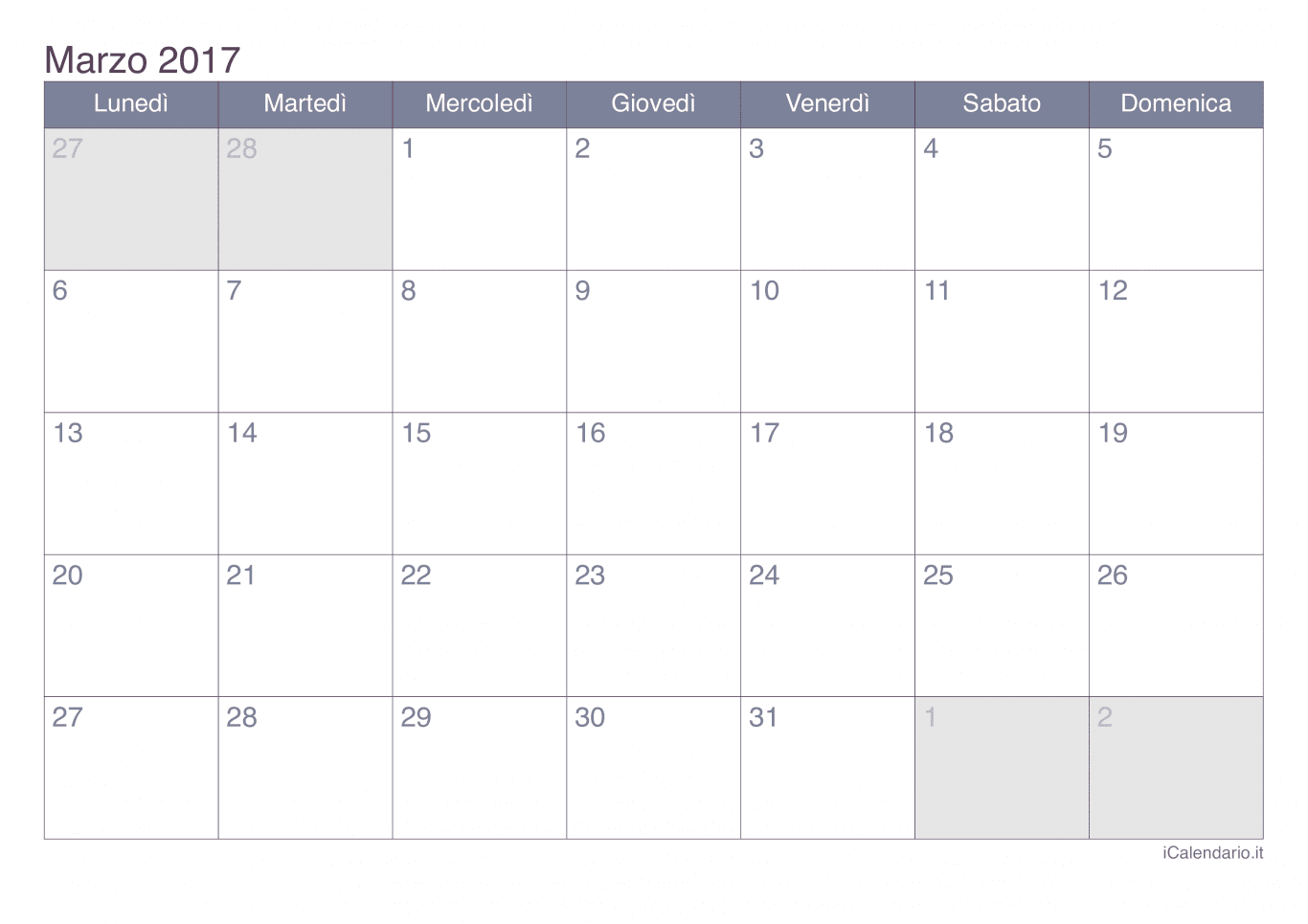 Calendario di marzo 2017 - Office
