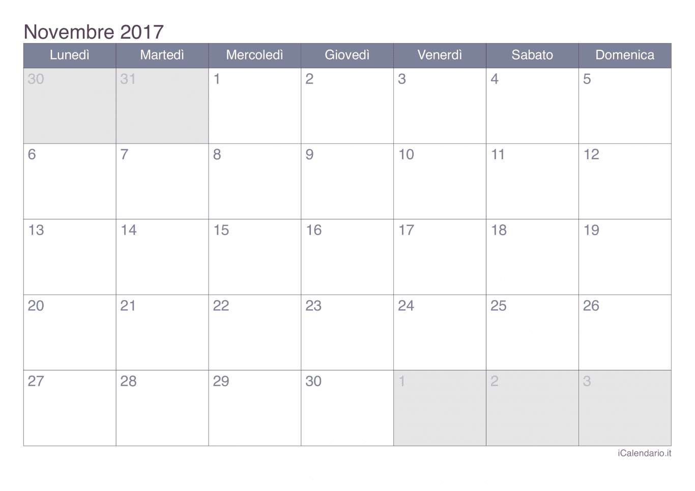 Calendario di novembre 2017 - Office