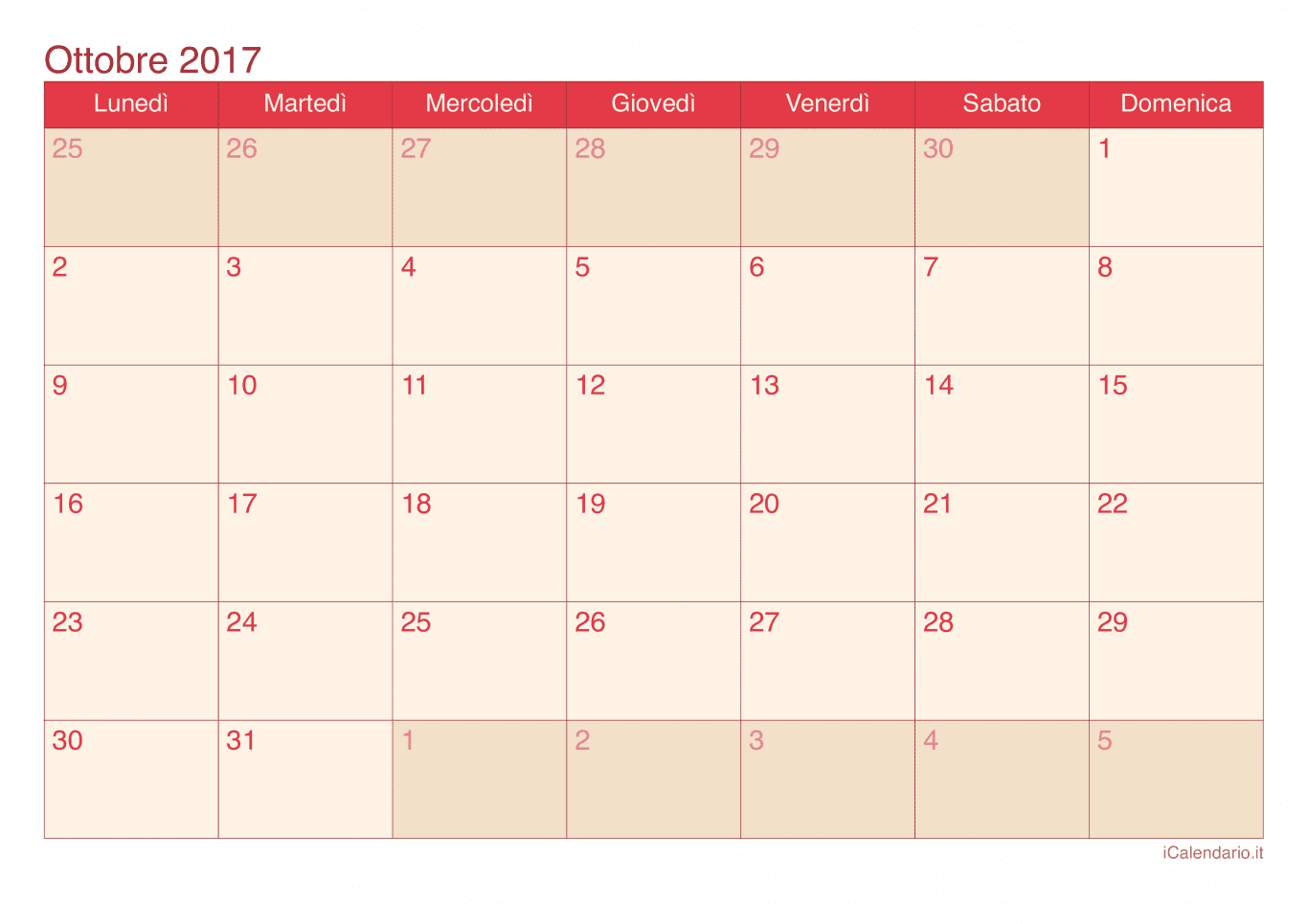 Calendario di ottobre 2017 - Cherry