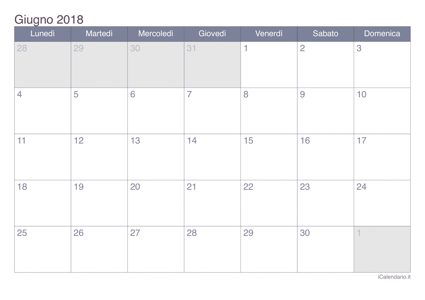 Calendario di giugno 2018 - Office