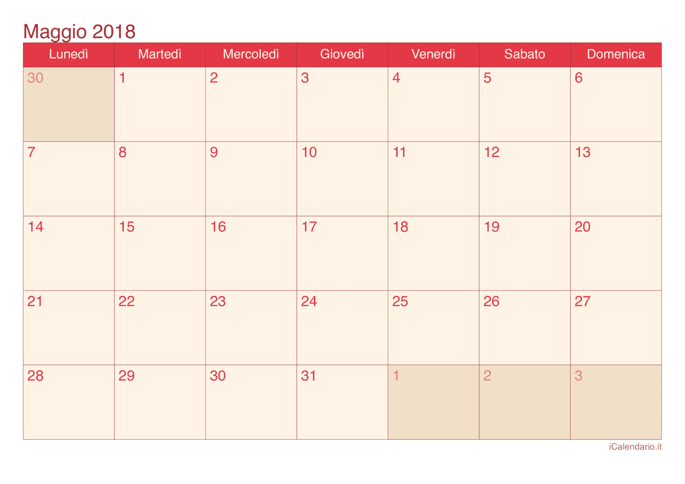 Calendario di maggio 2018 - Cherry