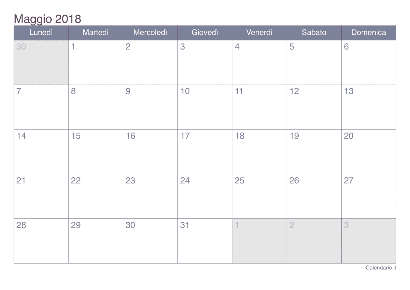 Calendario di maggio 2018 - Office