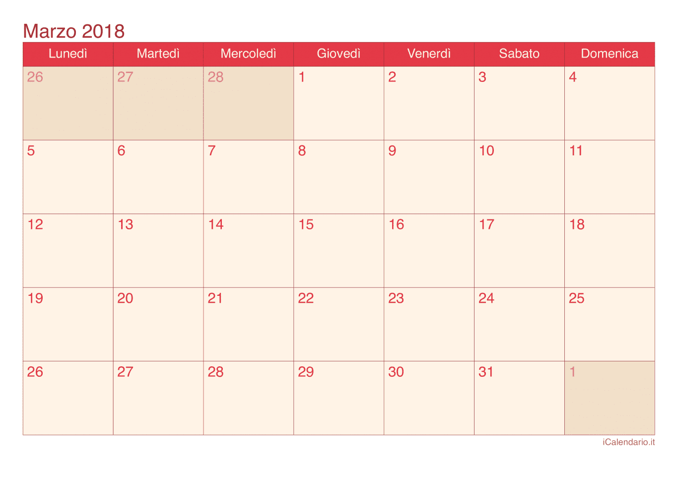 Calendario di marzo 2018 - Cherry
