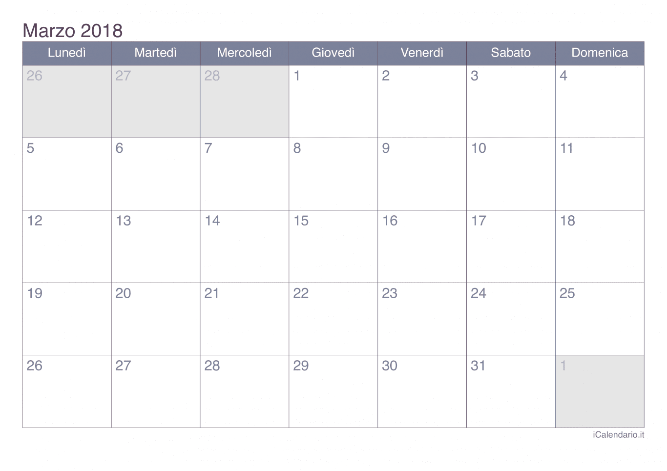 Calendario di marzo 2018 - Office