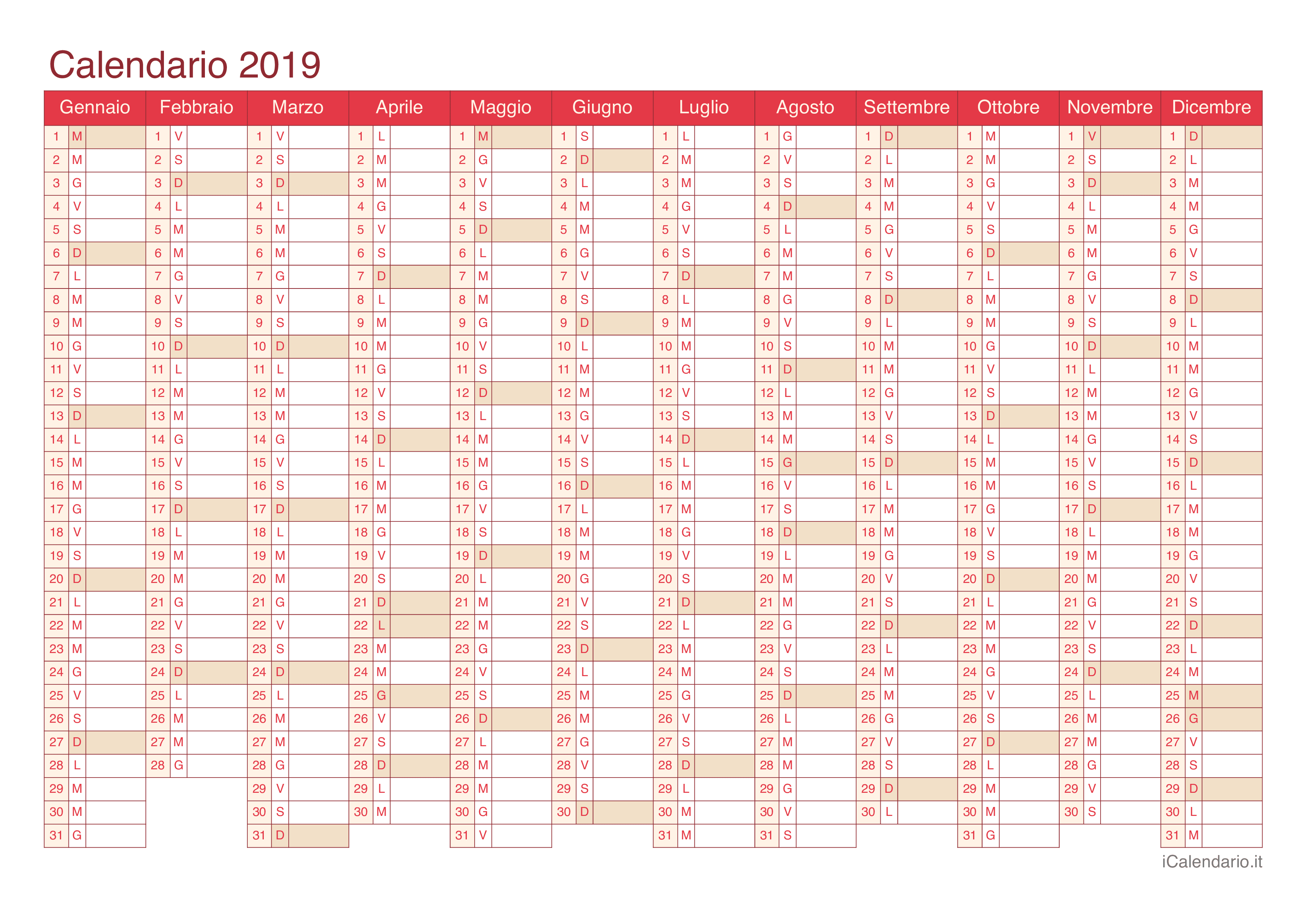Calendario 2019 - Cherry