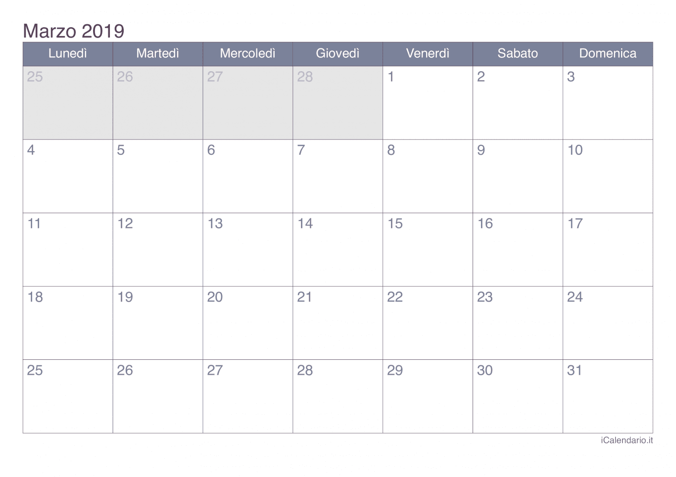Calendario di marzo 2019 - Office