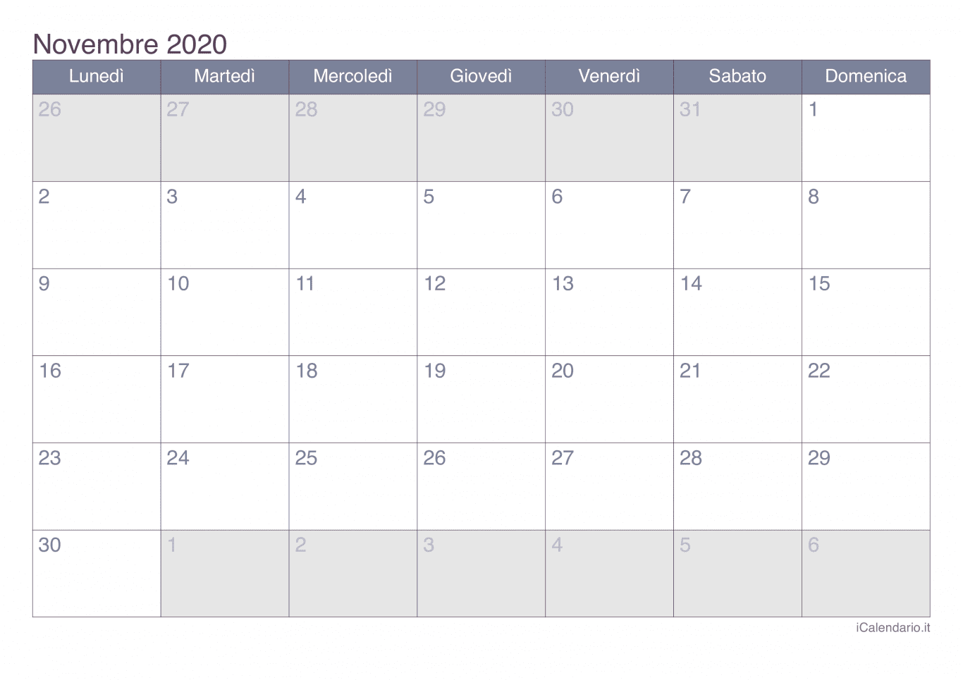 Calendario di novembre 2020 - Office