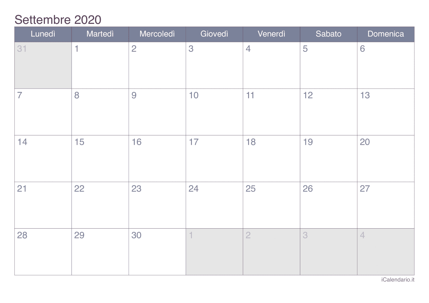 Calendario di settembre 2020 - Office