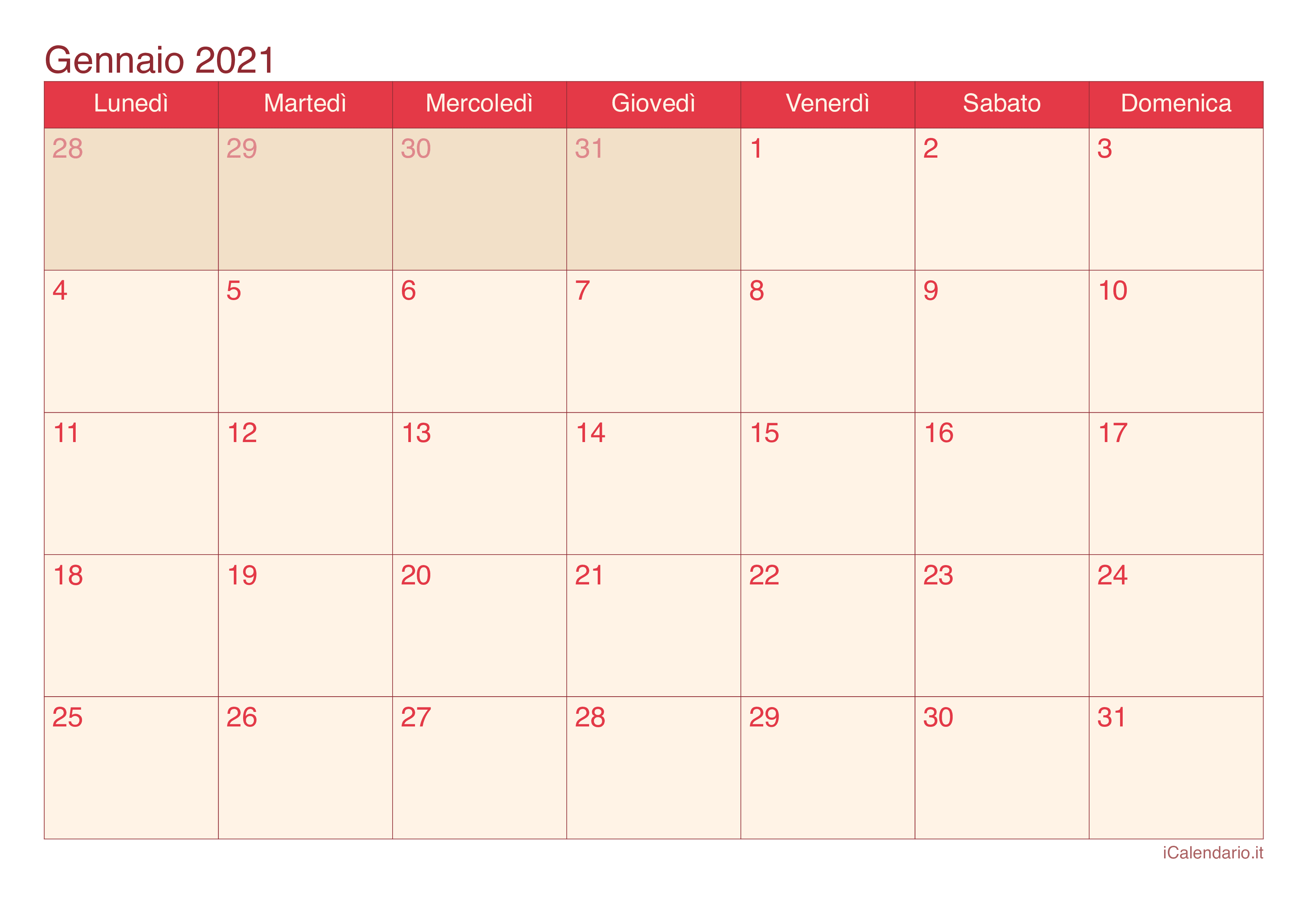 Calendario mensile 2021 - Cherry