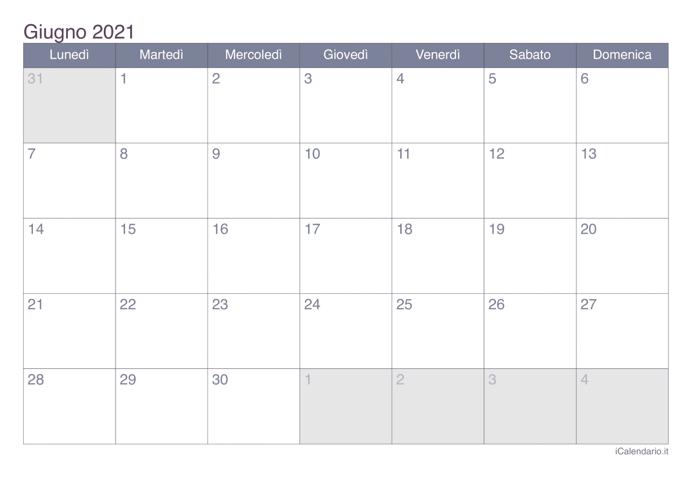 Calendario di giugno 2021 - Office