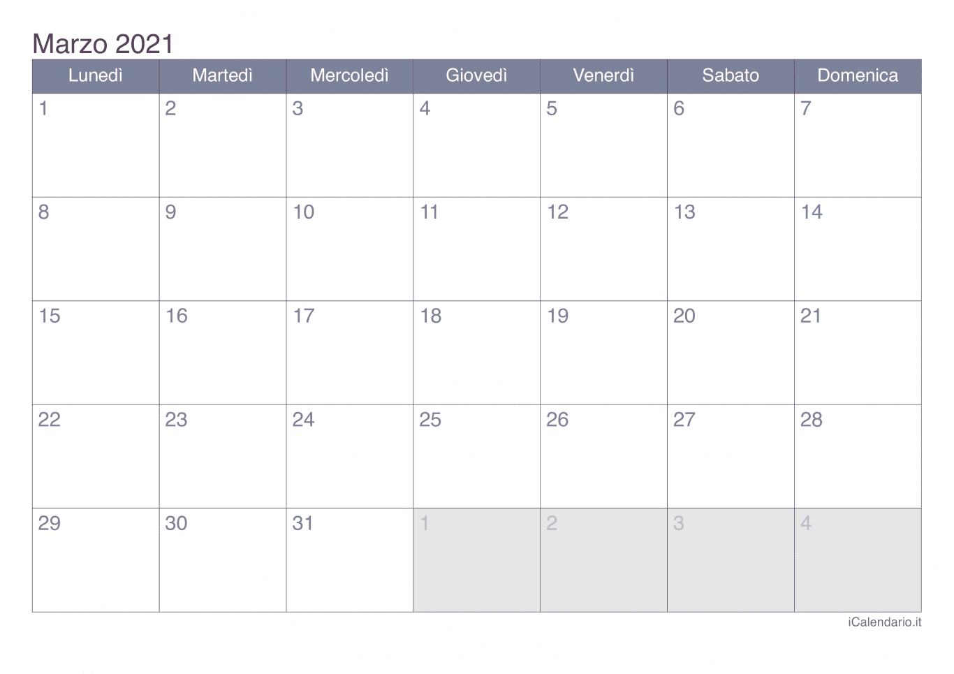 Calendario di marzo 2021 - Office