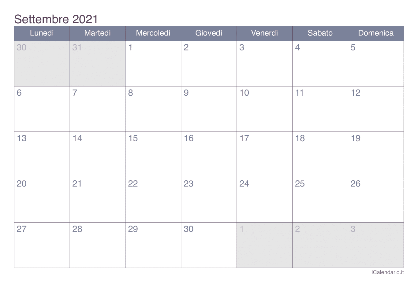 Calendario di settembre 2021 - Office