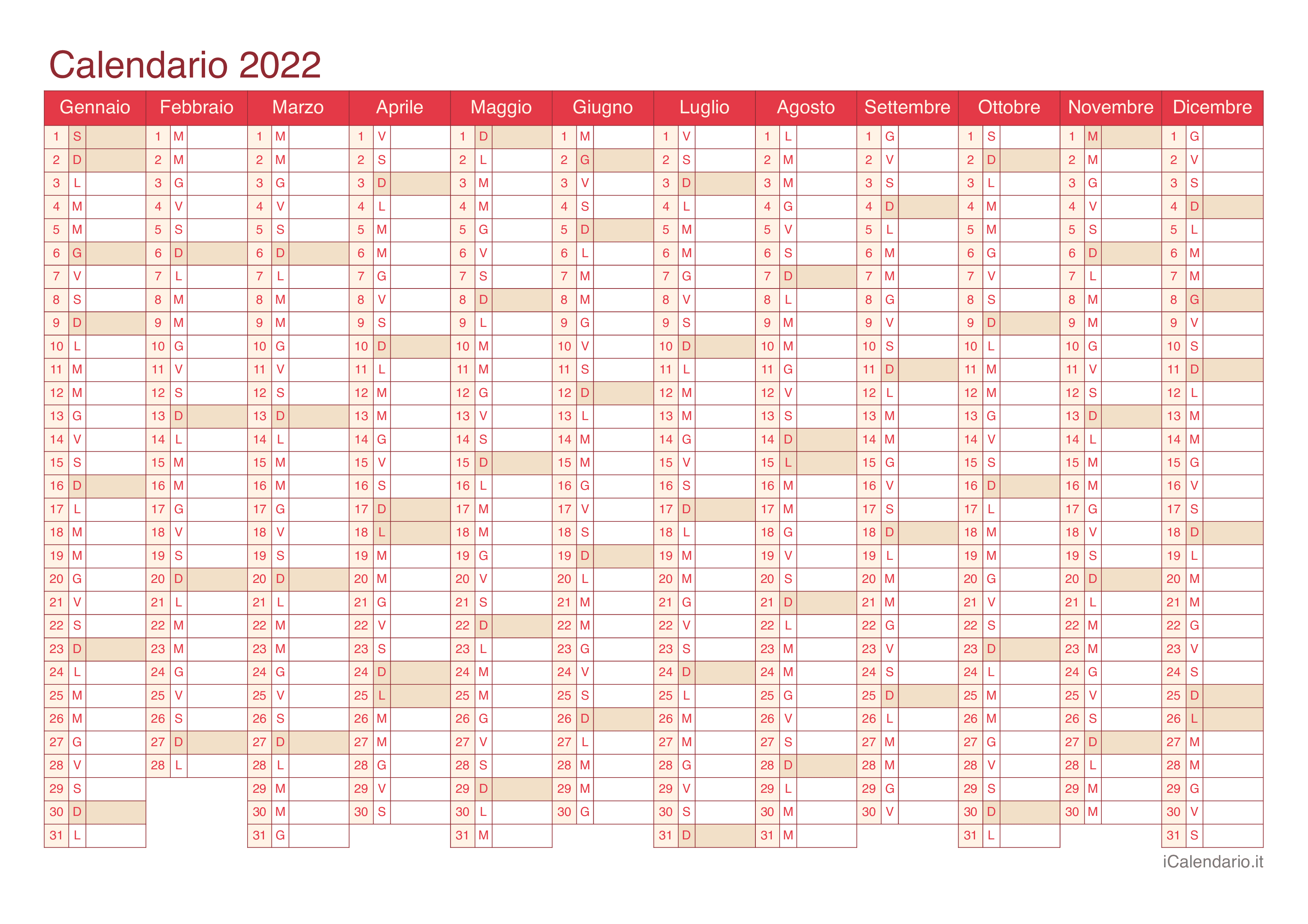 Calendario 2022 - Cherry