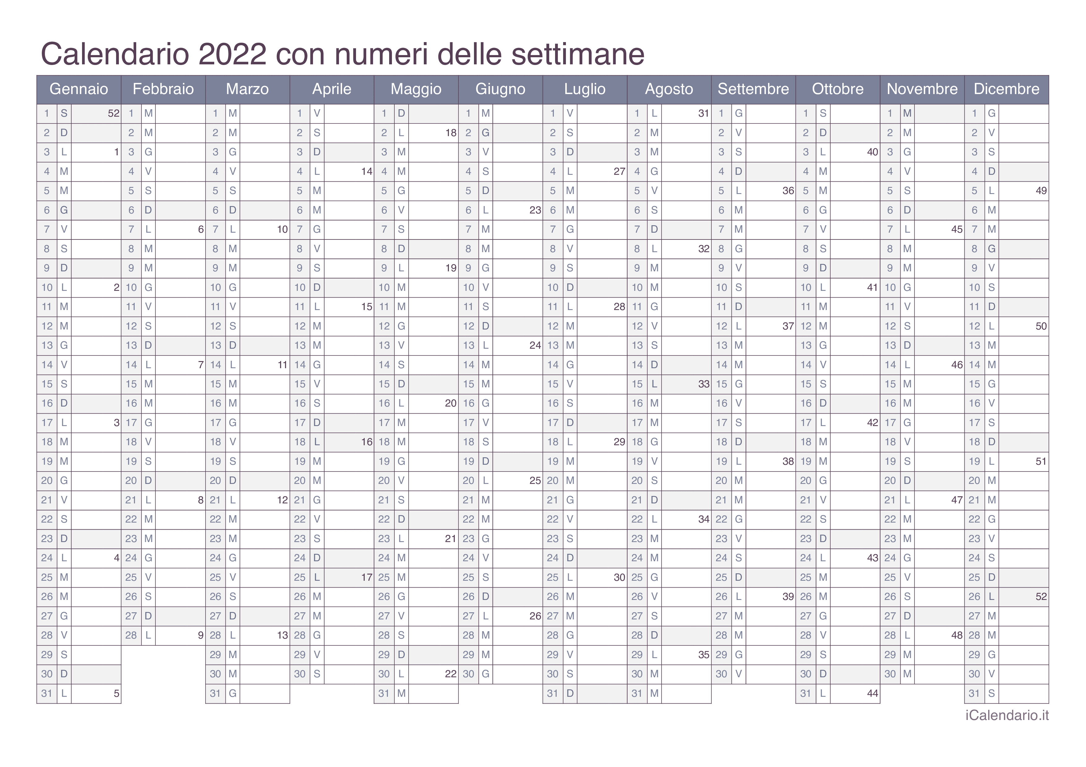 Calendario 2022 con números de semana - Office