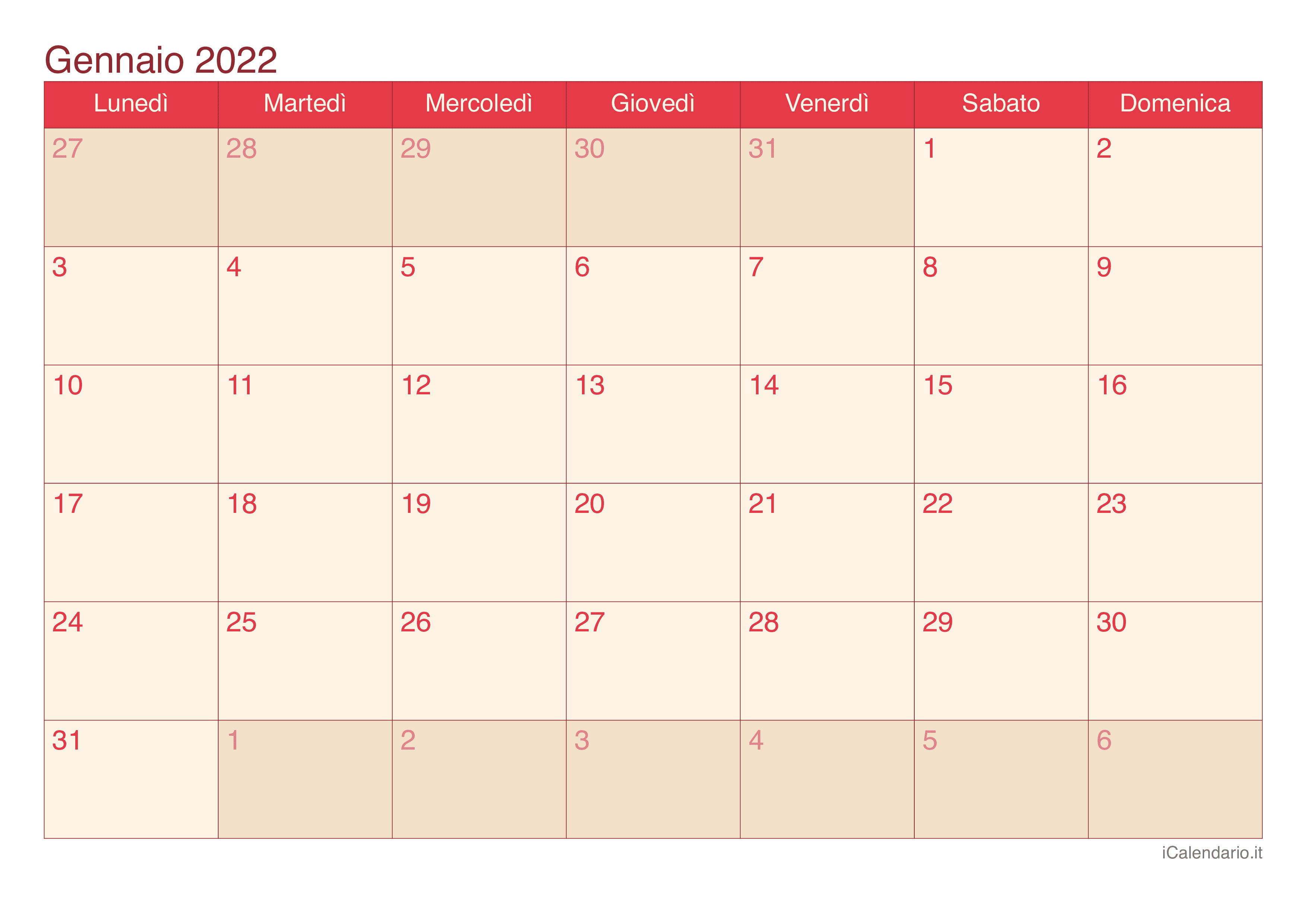 Calendario mensile 2022 - Cherry