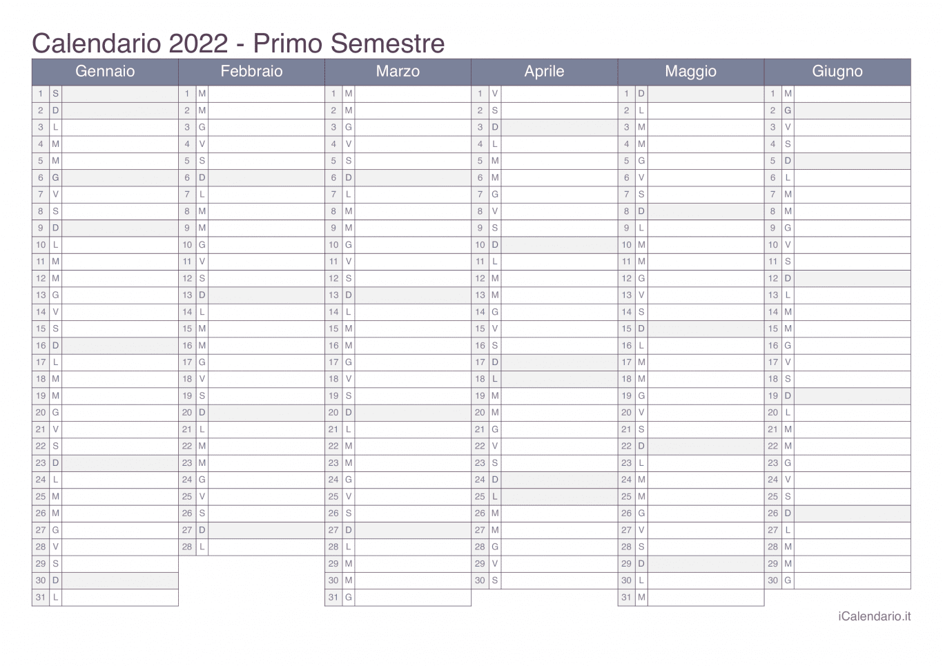 Calendario semestrale 2022 - Office