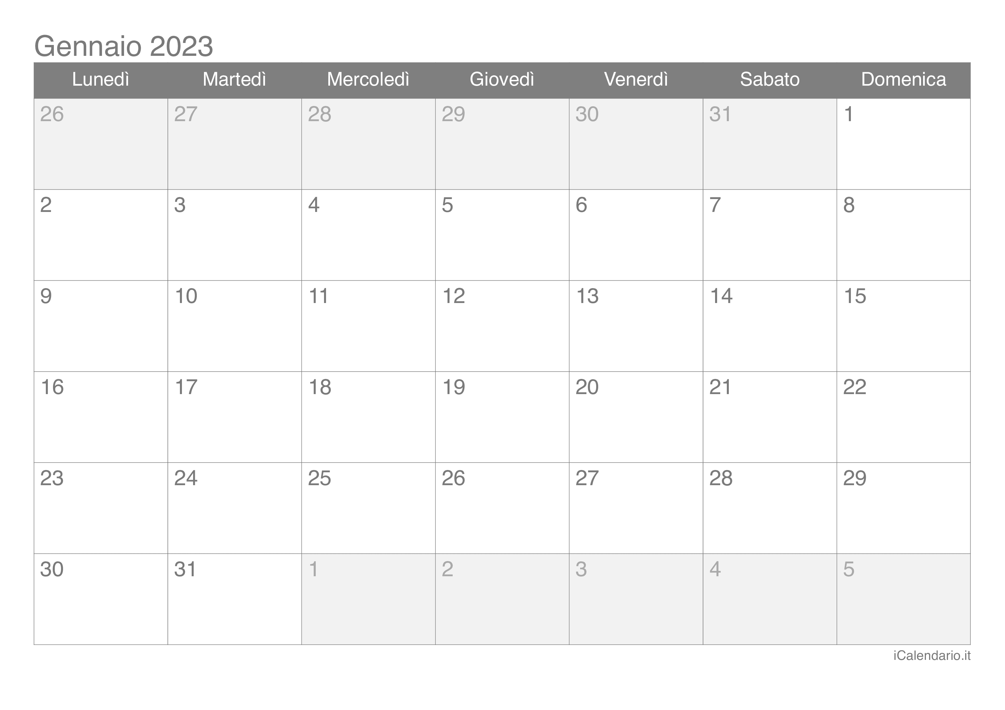Calendario mensile 2023