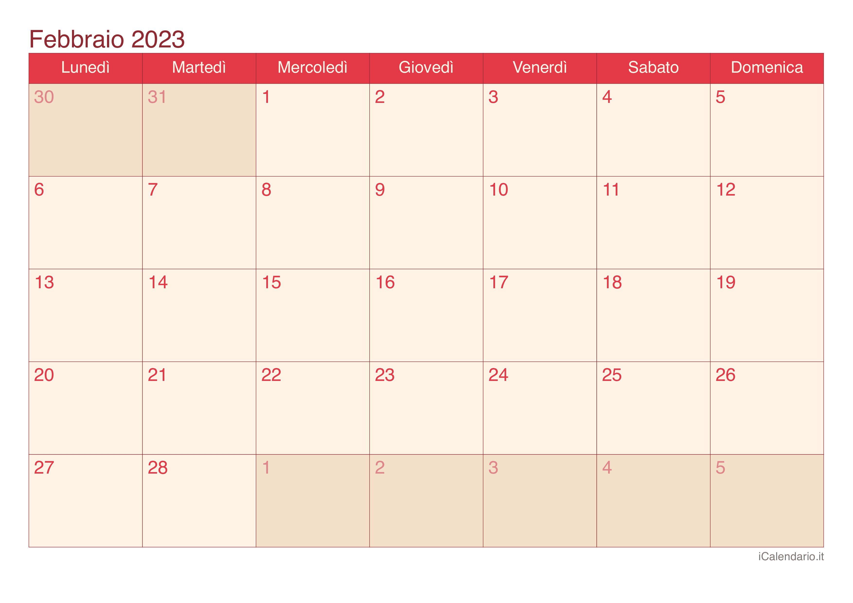 Calendario di febbraio 2023 - Cherry