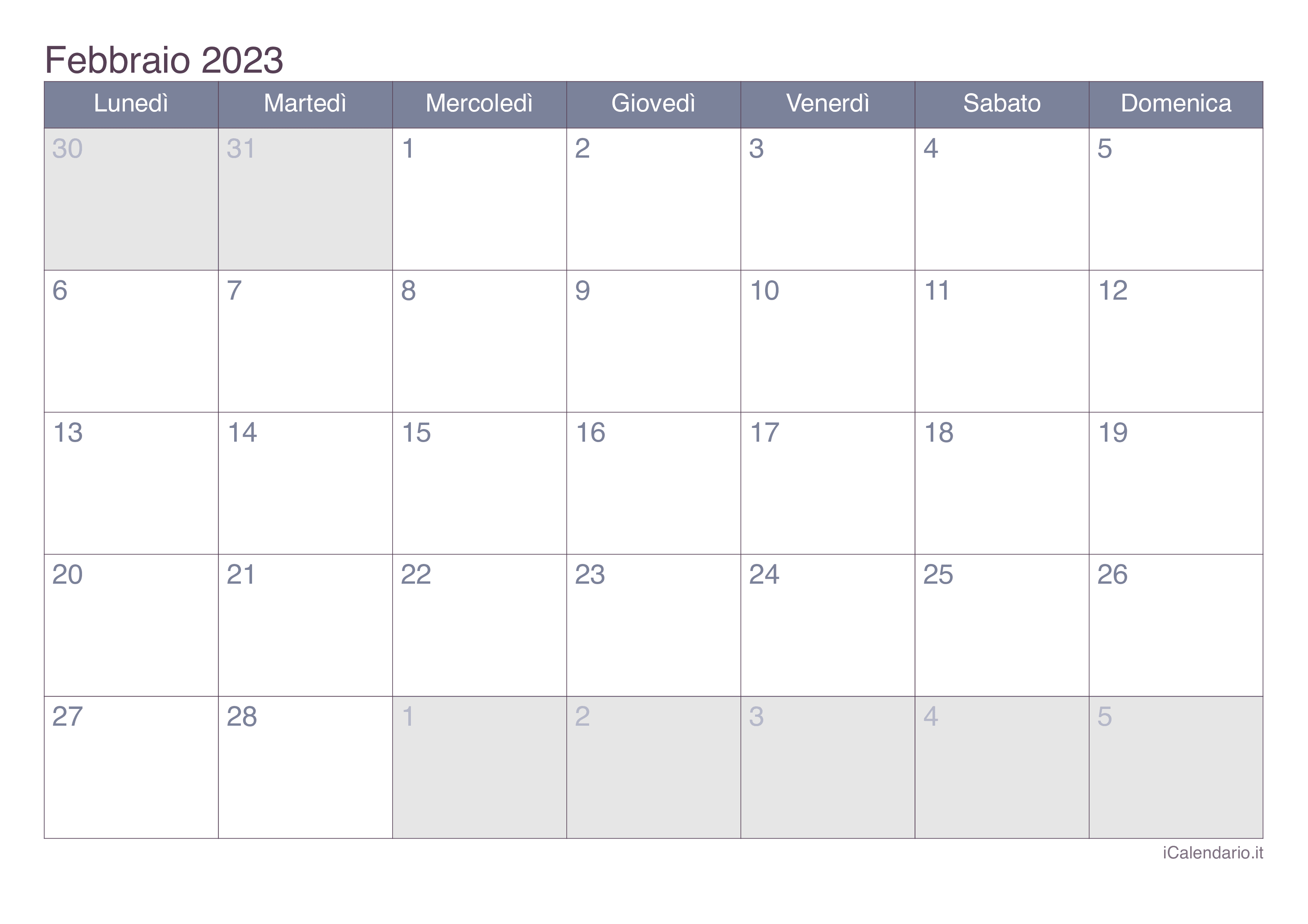 Calendario di febbraio 2023 - Office