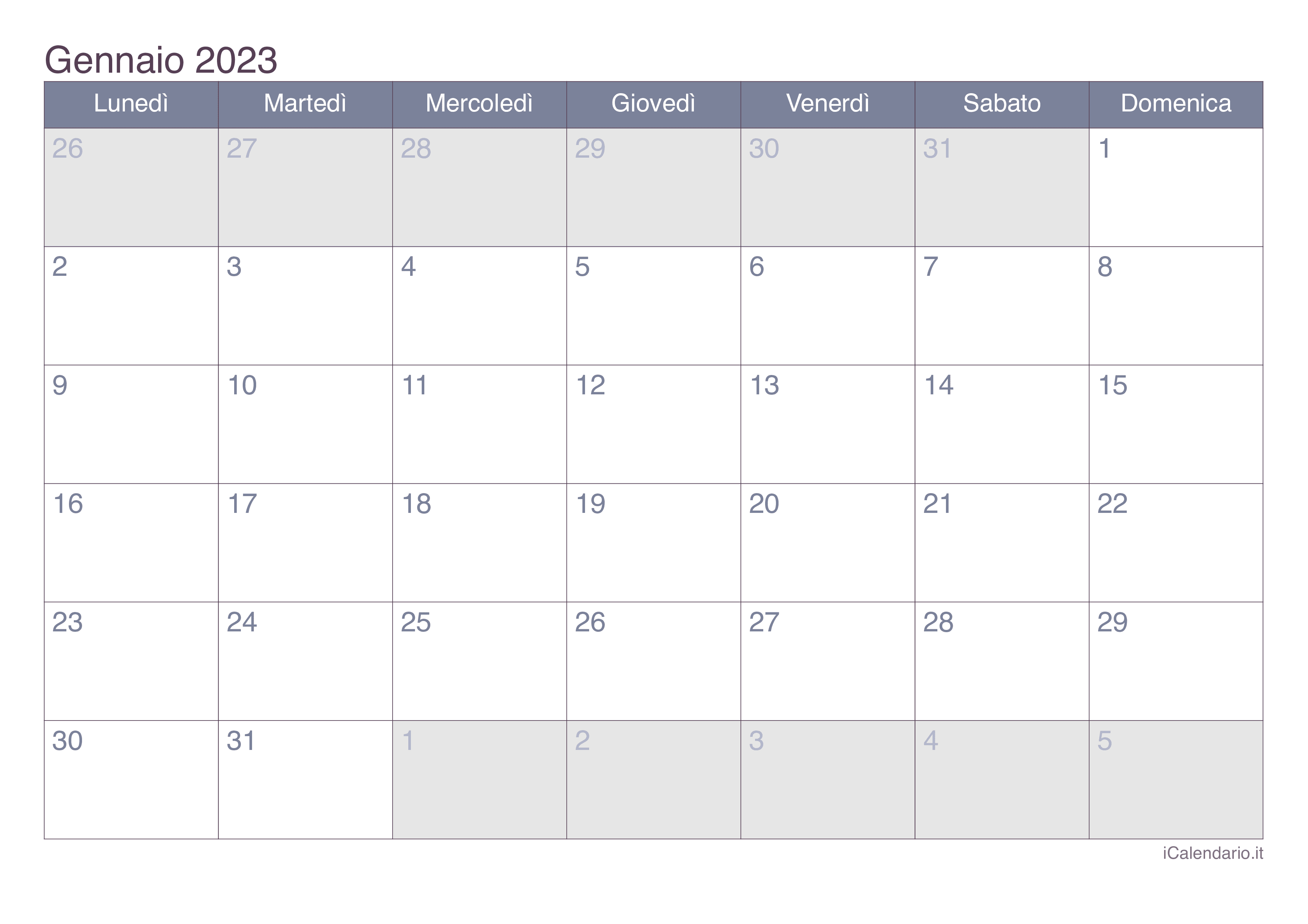 Calendario di gennaio 2023 - Office