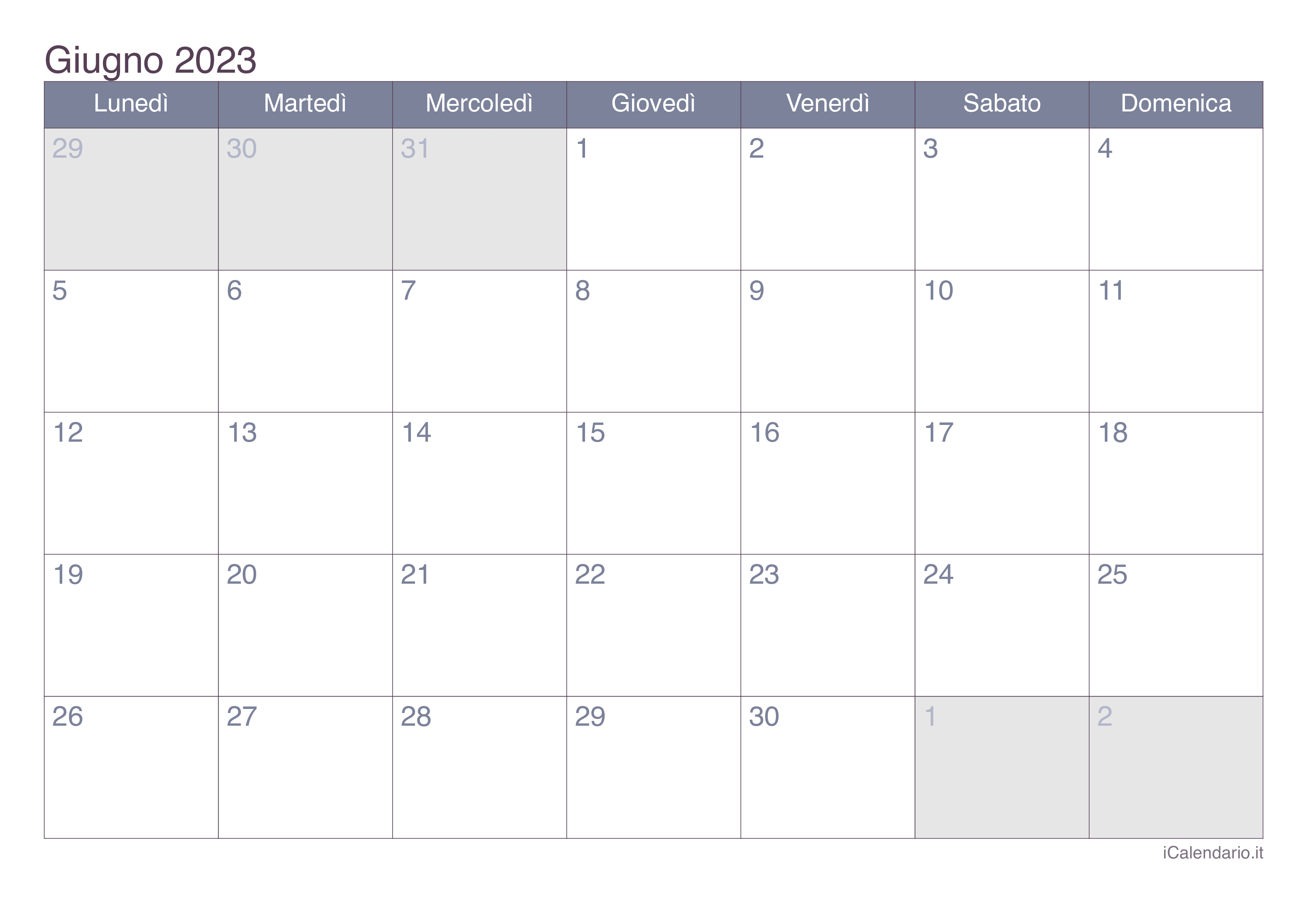 Calendario di giugno 2023 - Office