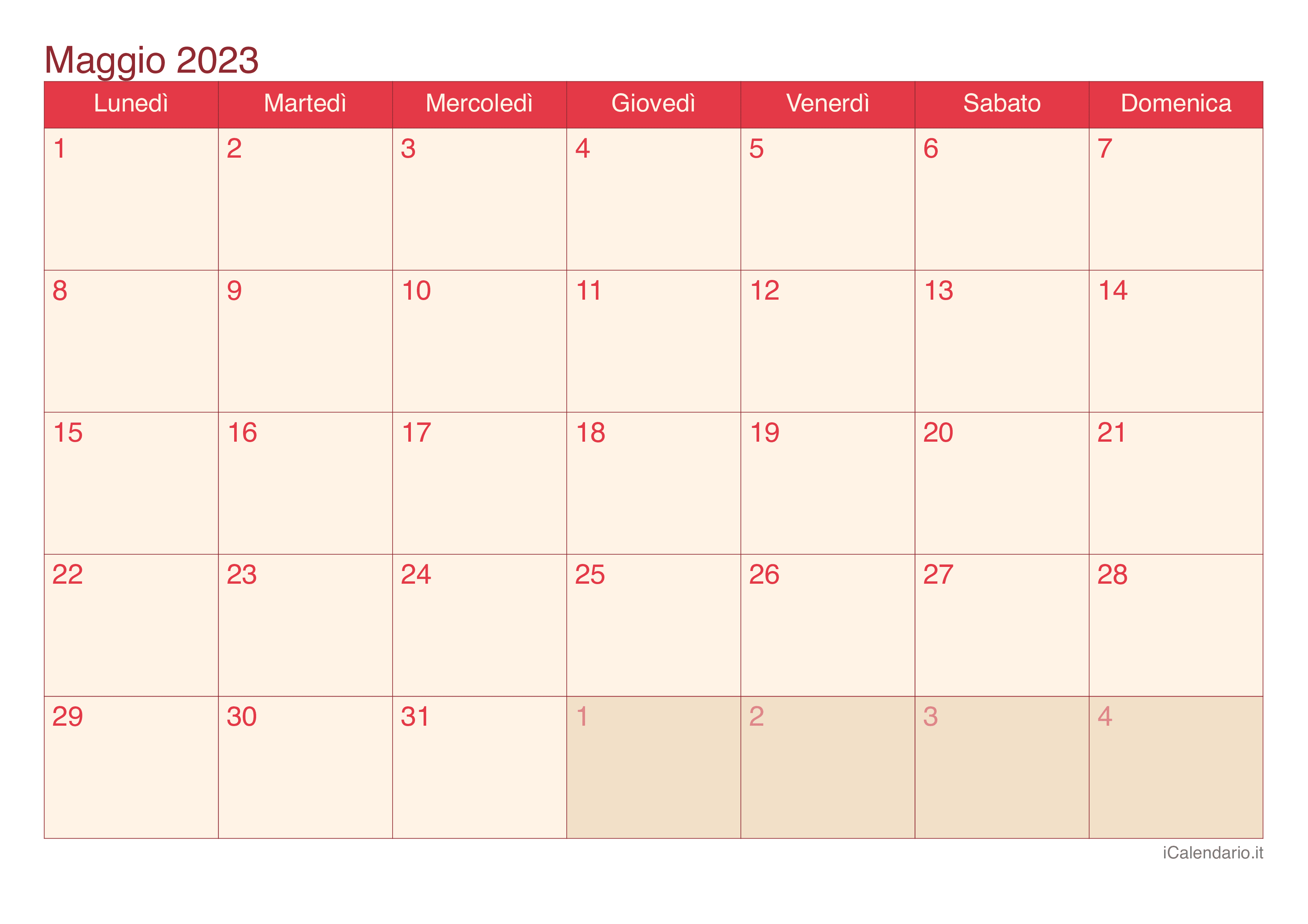 Calendario di maggio 2023 - Cherry