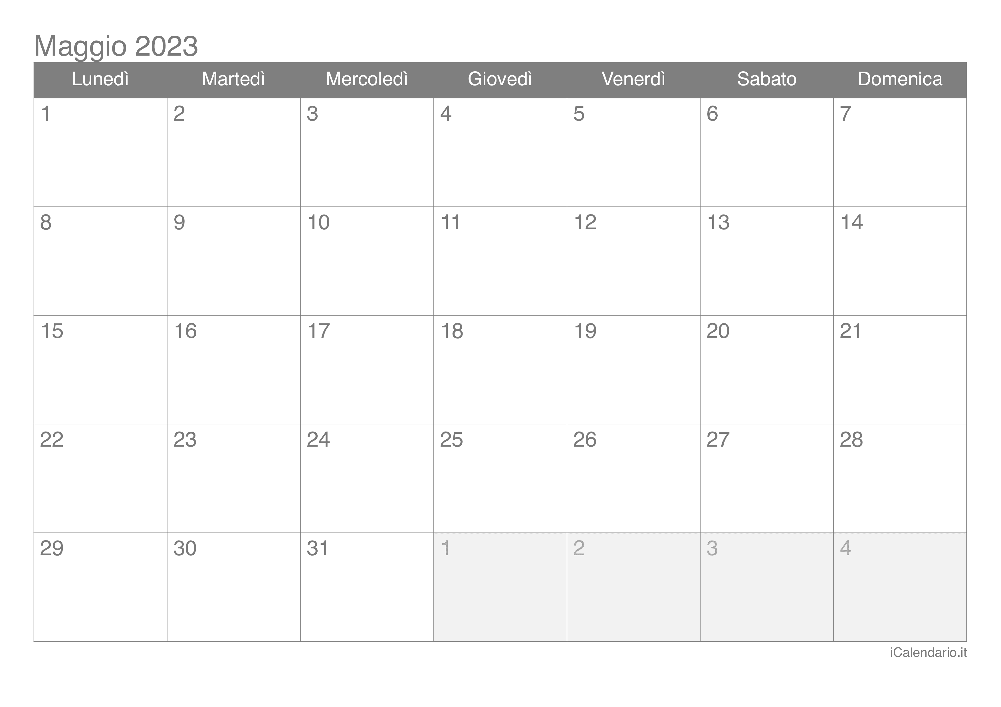 Calendario di maggio 2023