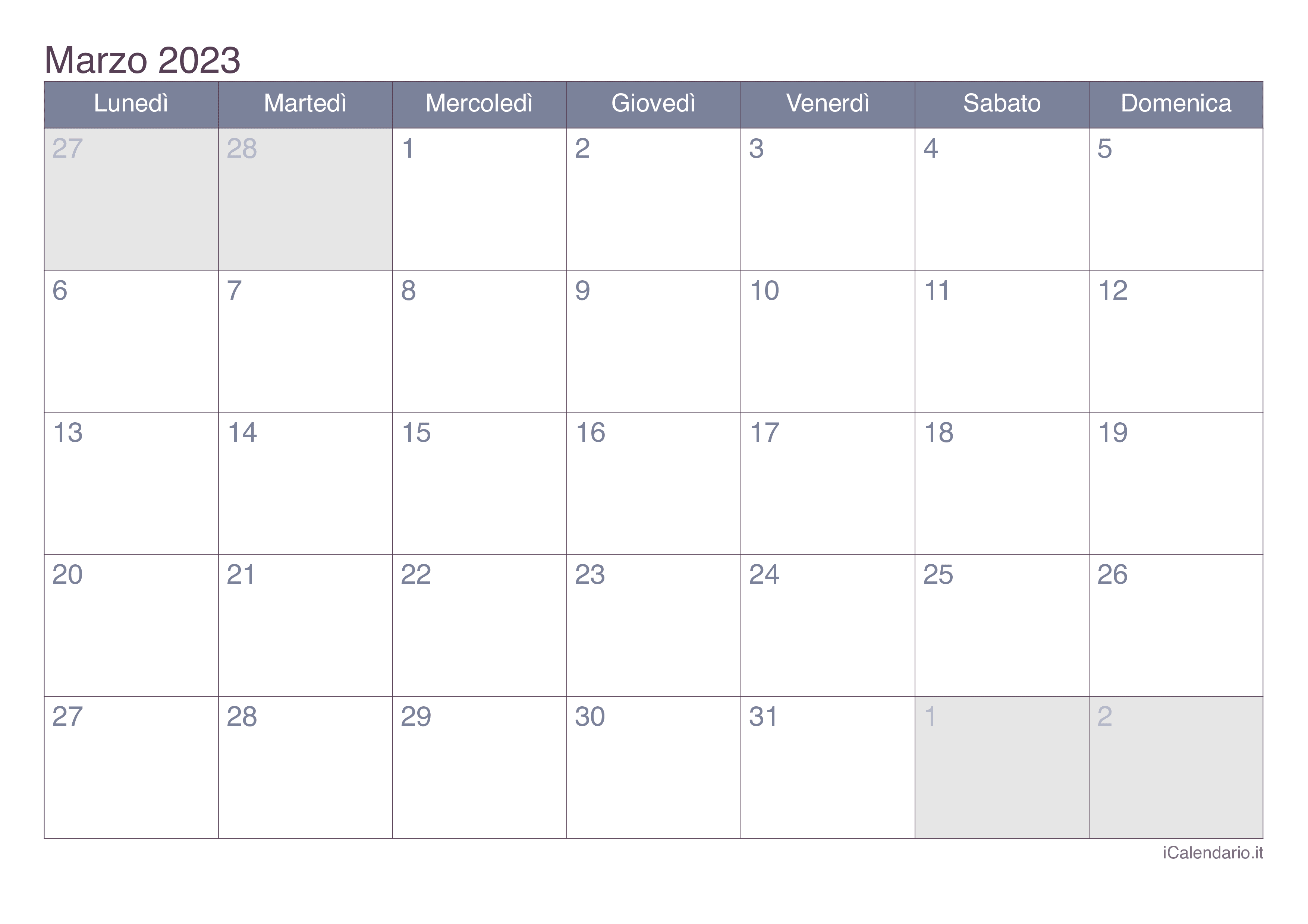 Calendario di marzo 2023 - Office