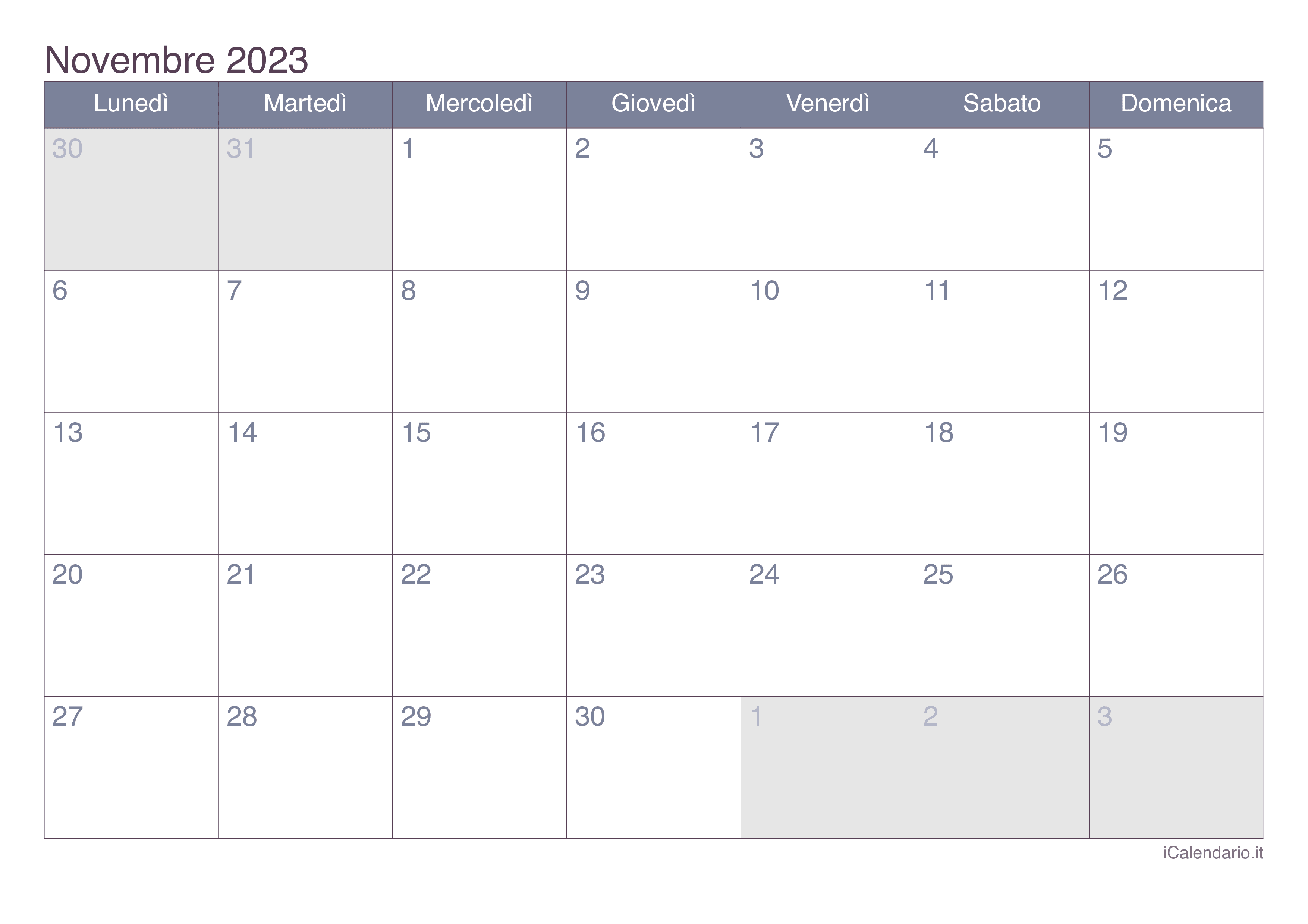 Calendario di novembre 2023 - Office