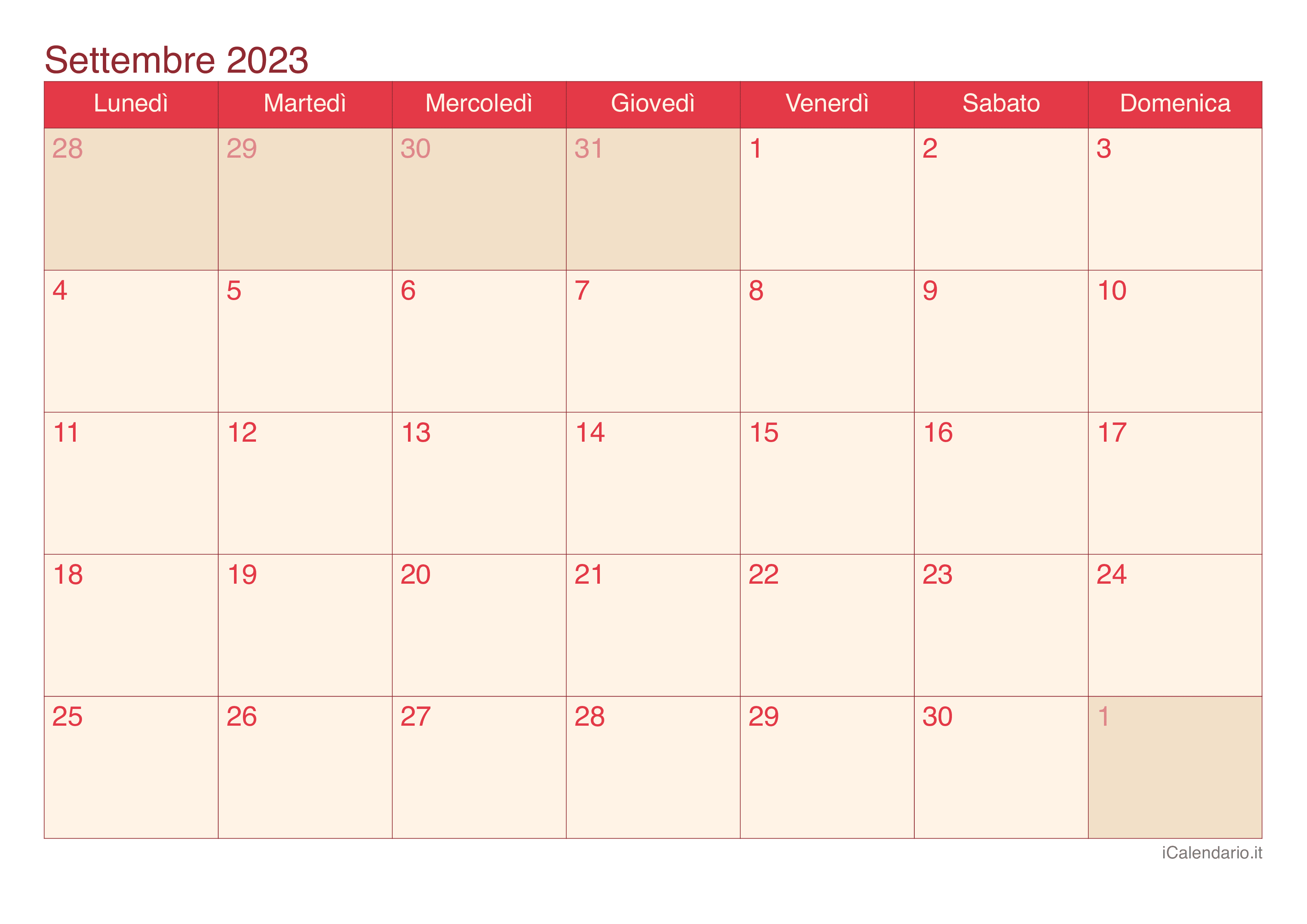 Calendario di settembre 2023 - Cherry