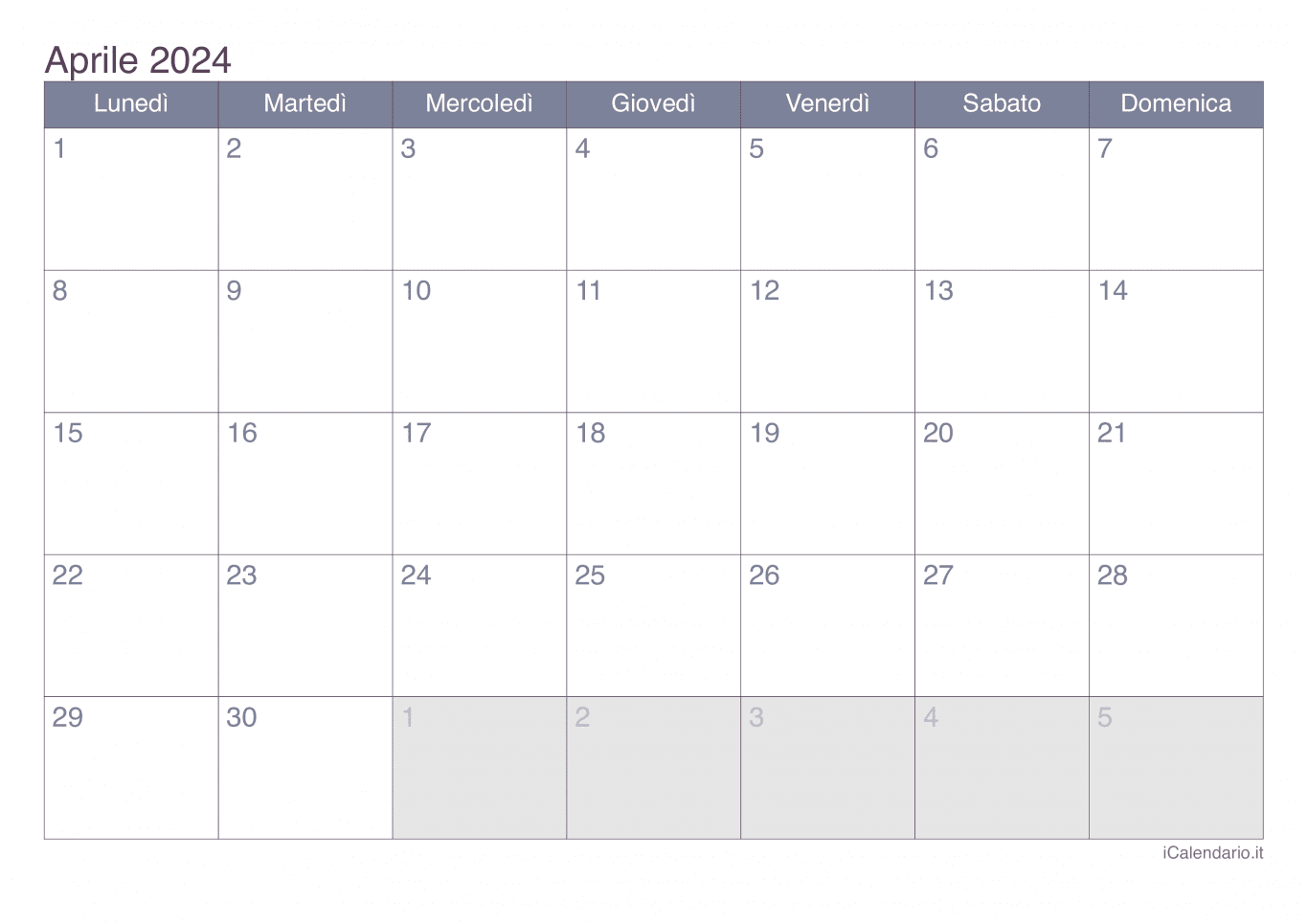 Calendario di aprile 2024 - Office