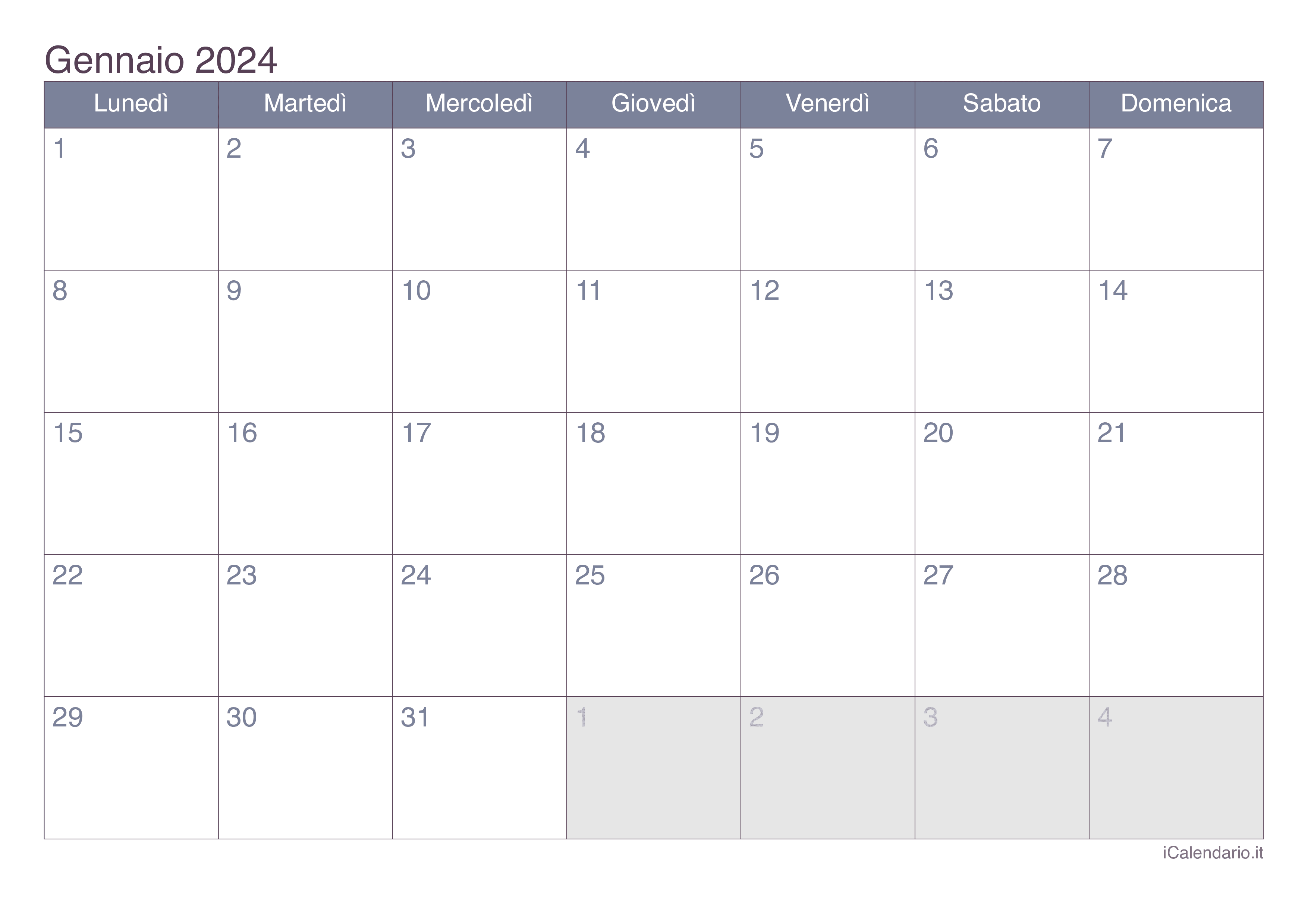 Calendario 2025 da stampare
