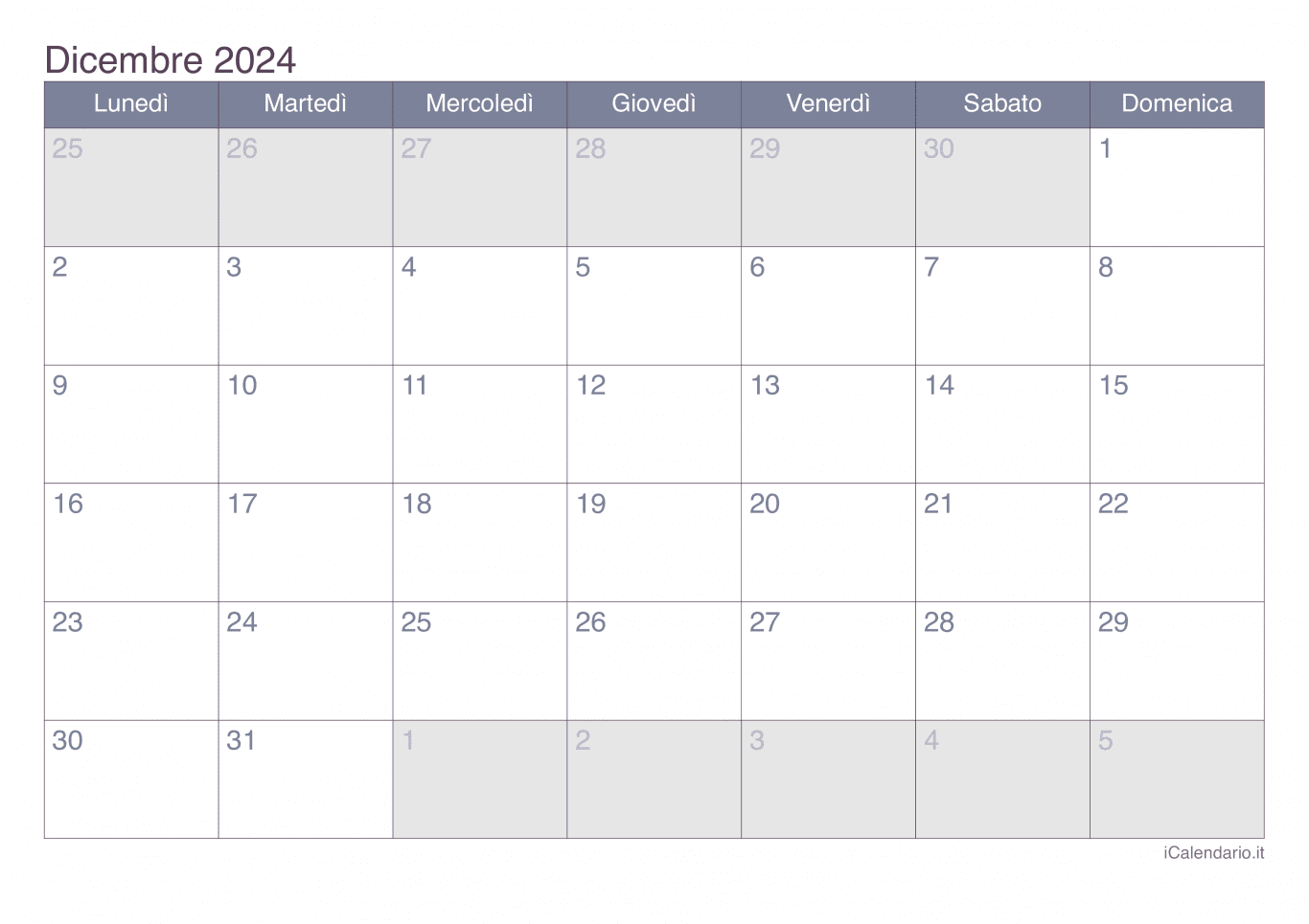 Calendario di dicembre 2024 - Office