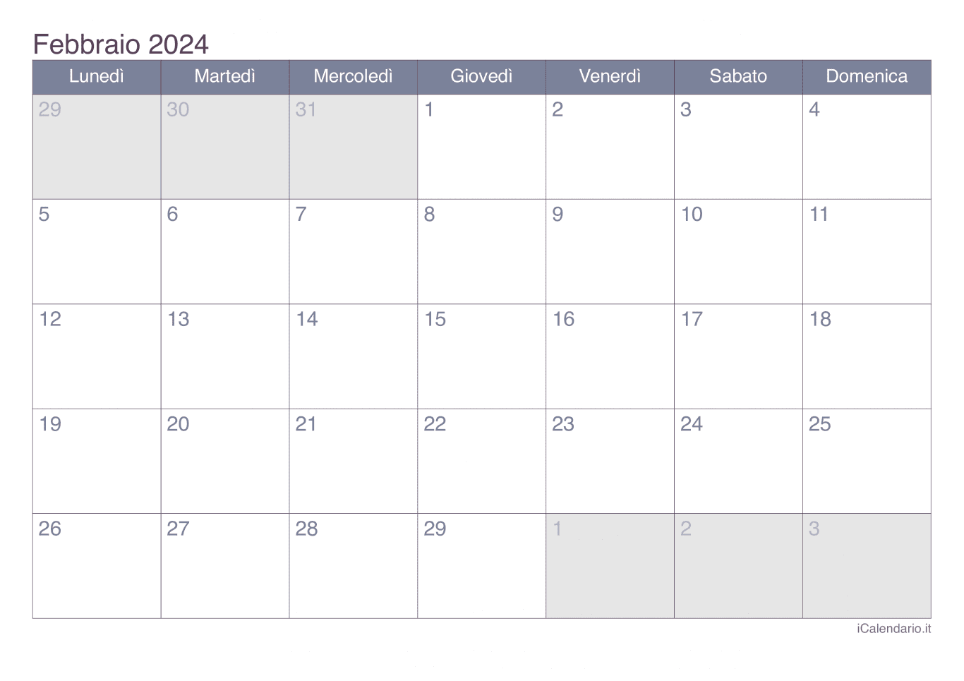 Calendario di febbraio 2024 - Office