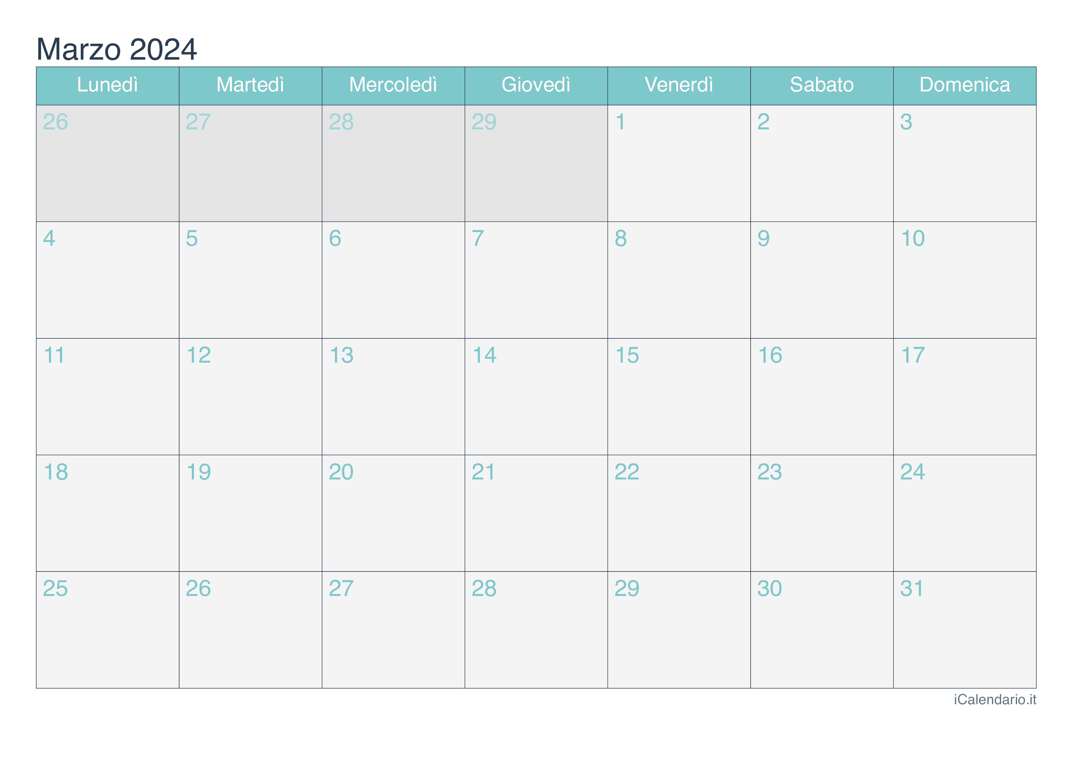 Calendario marzo 2025 da stampare