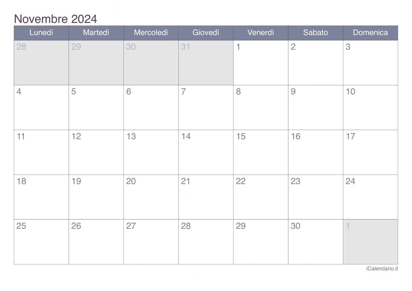 Calendario di novembre 2024 - Office
