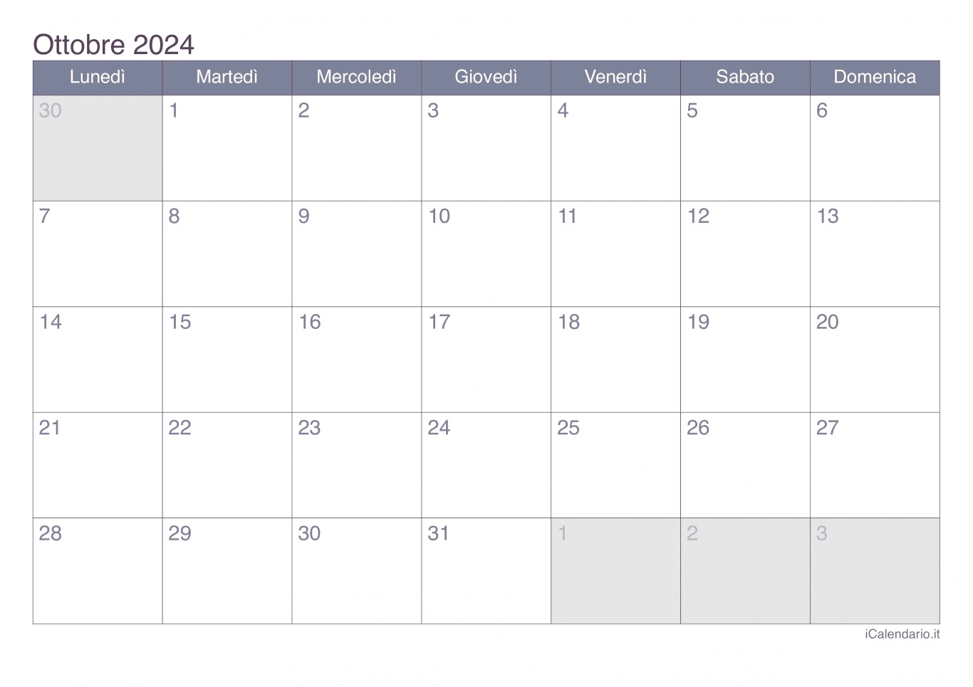 Calendario di ottobre 2024 - Office