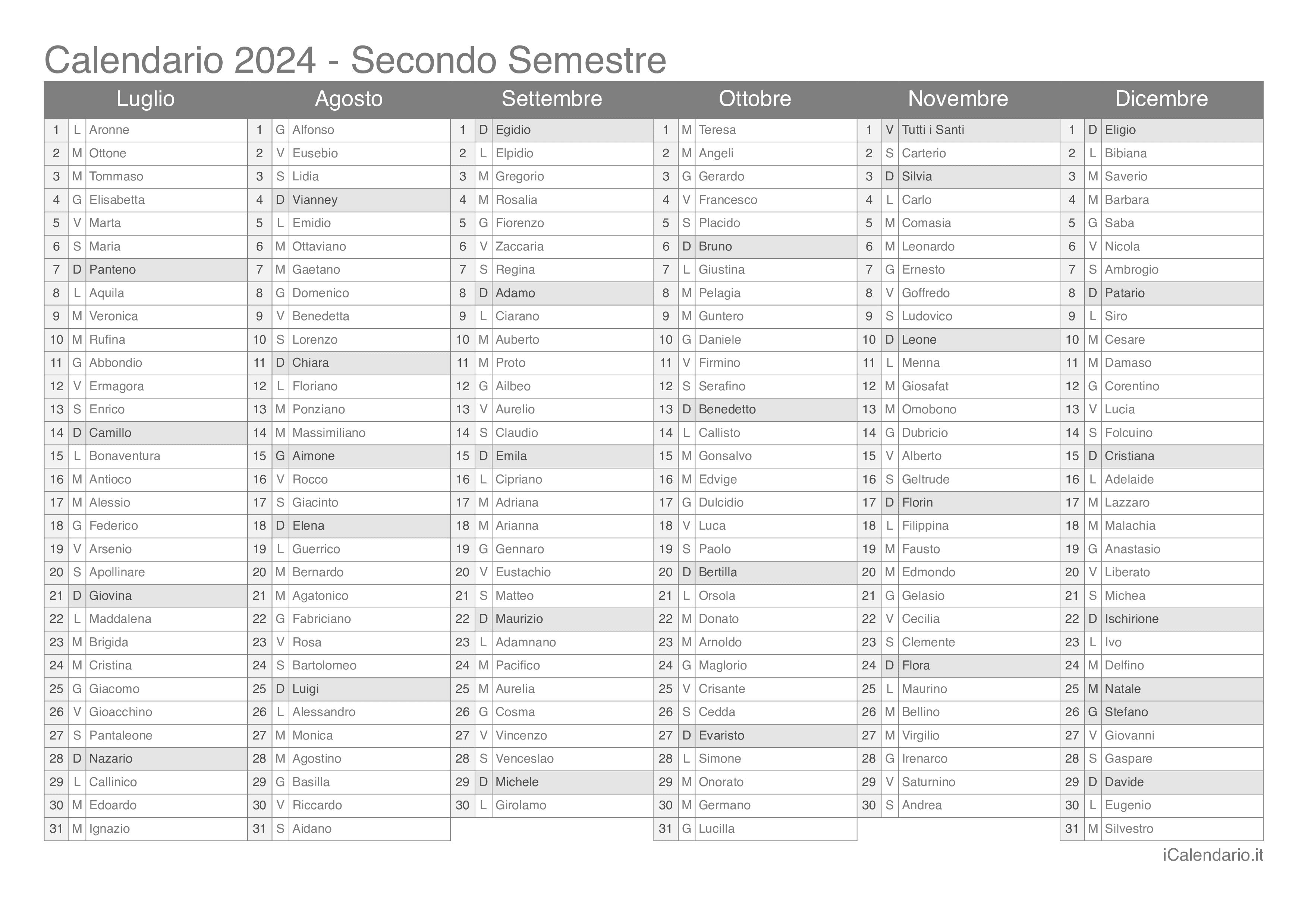 Calendario 2024 da stampare