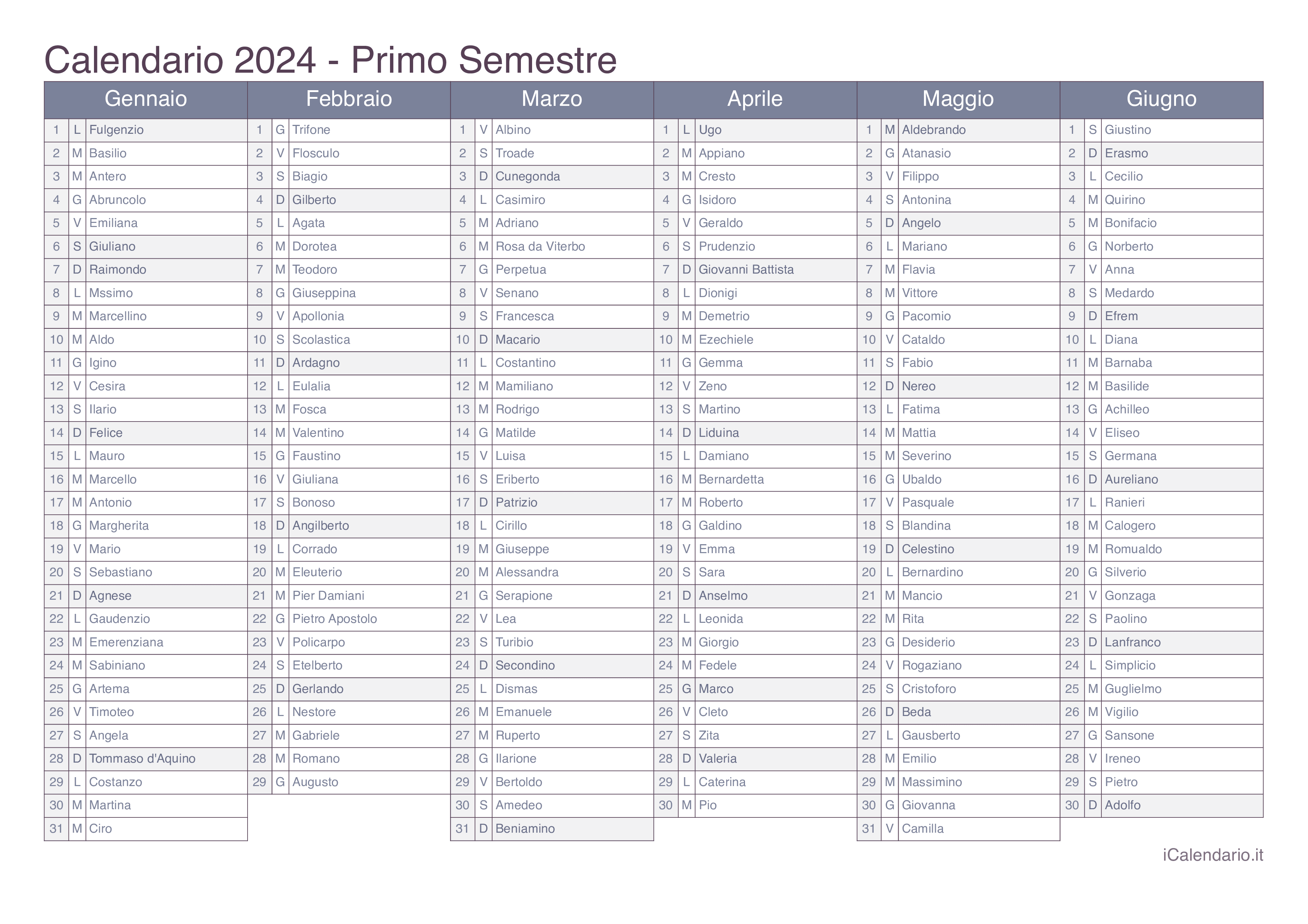 Calendario 2025 da stampare