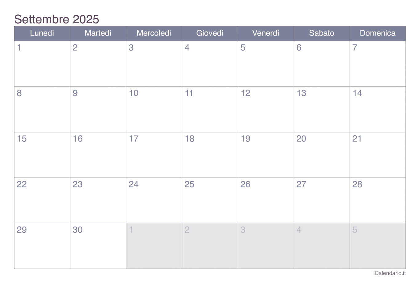 Calendario di settembre 2025 - Office