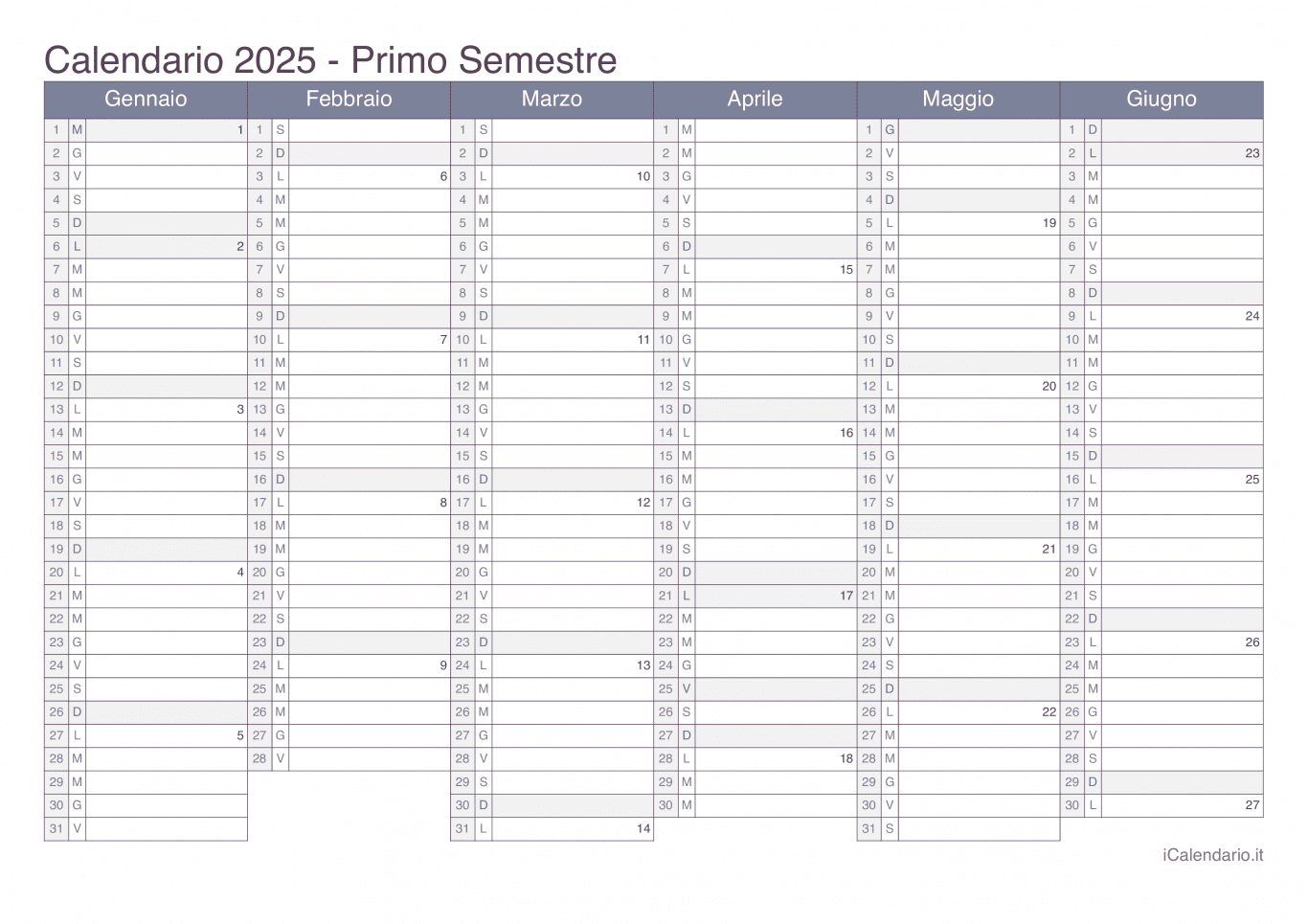 Calendario 2025 da stampare