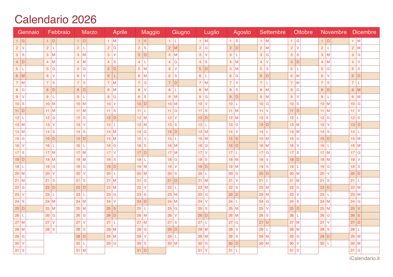 Calendario 2026 - Cherry