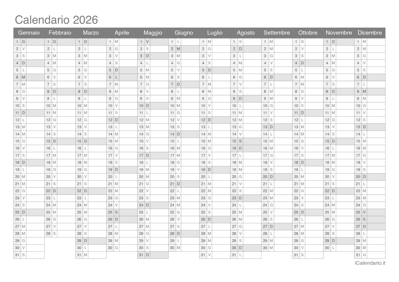 Calendario 2026