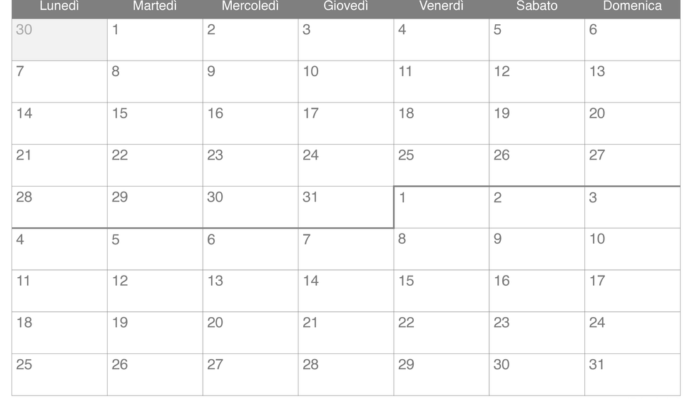 Calendario di dicembre gennaio 2026