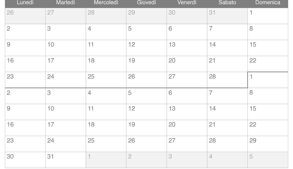Calendario di febbraio marzo 2026