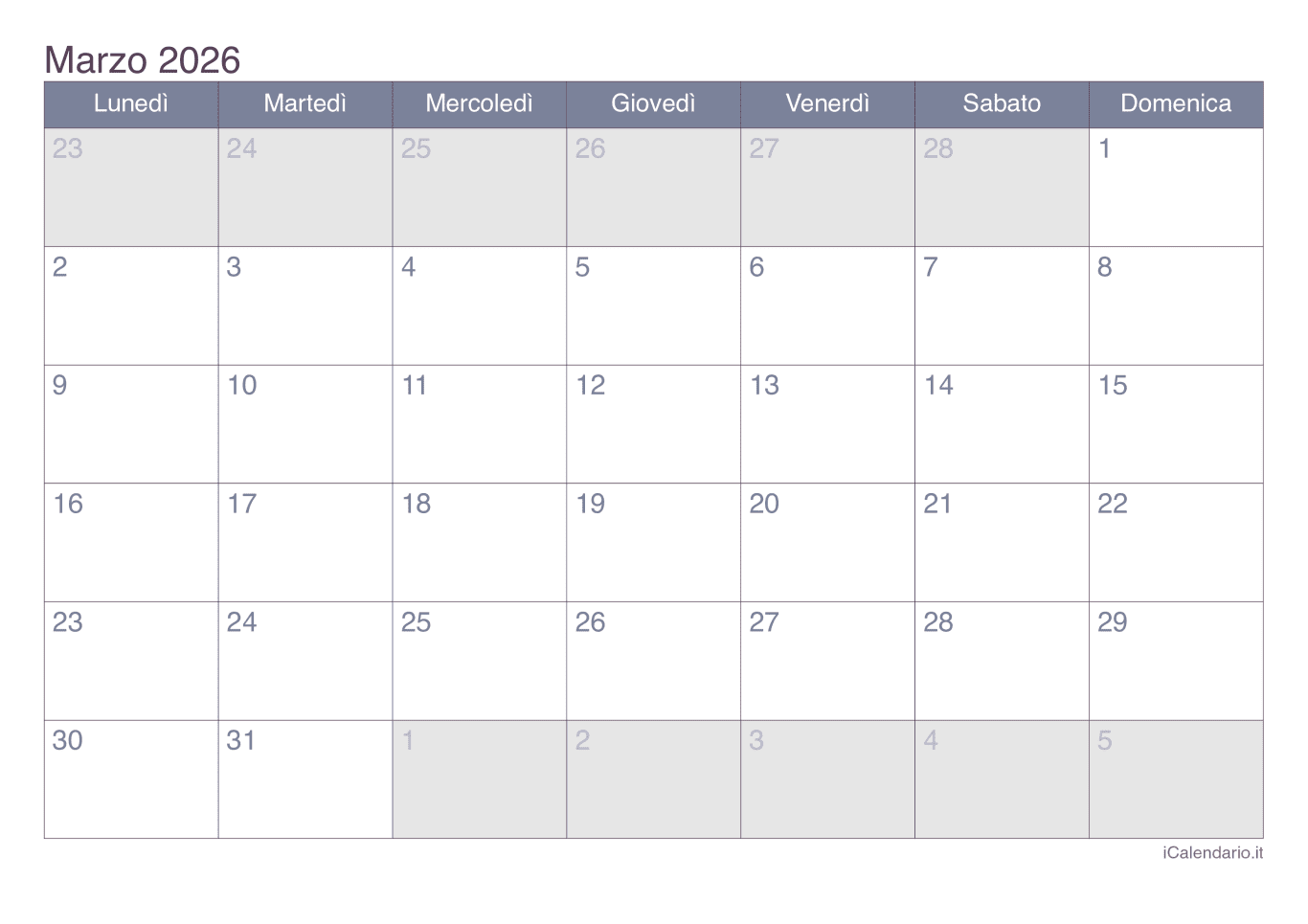 Calendario de marzo 2026 - Office