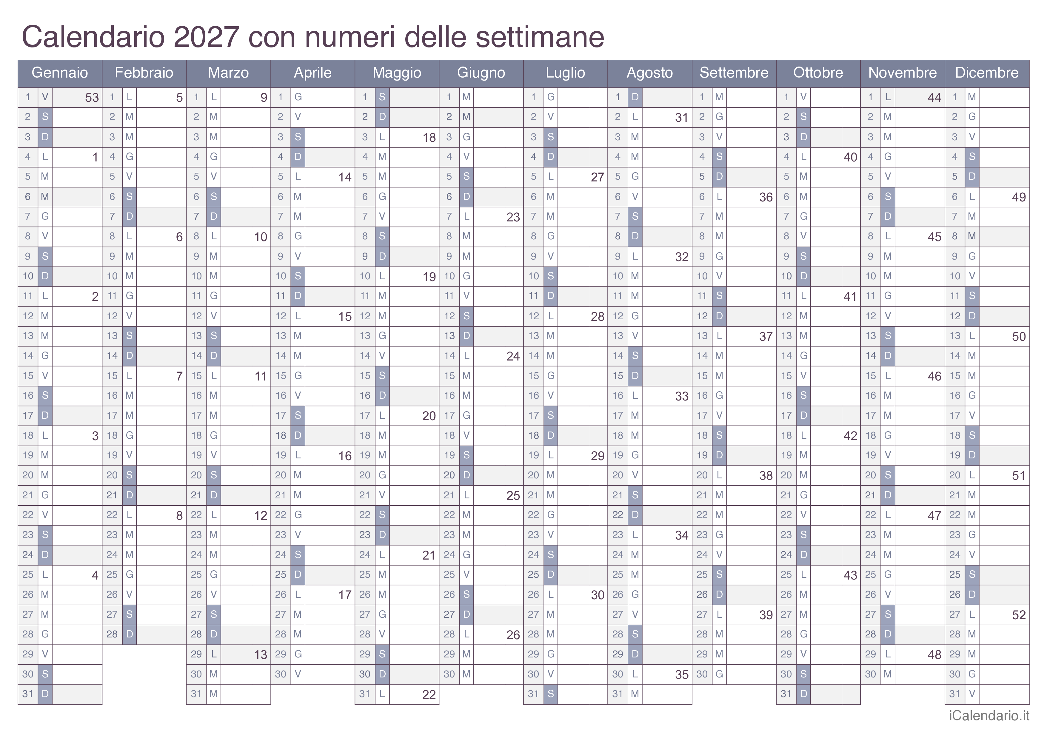 Calendario 2027 Da Stampare Calendario 2027 Da Stampare