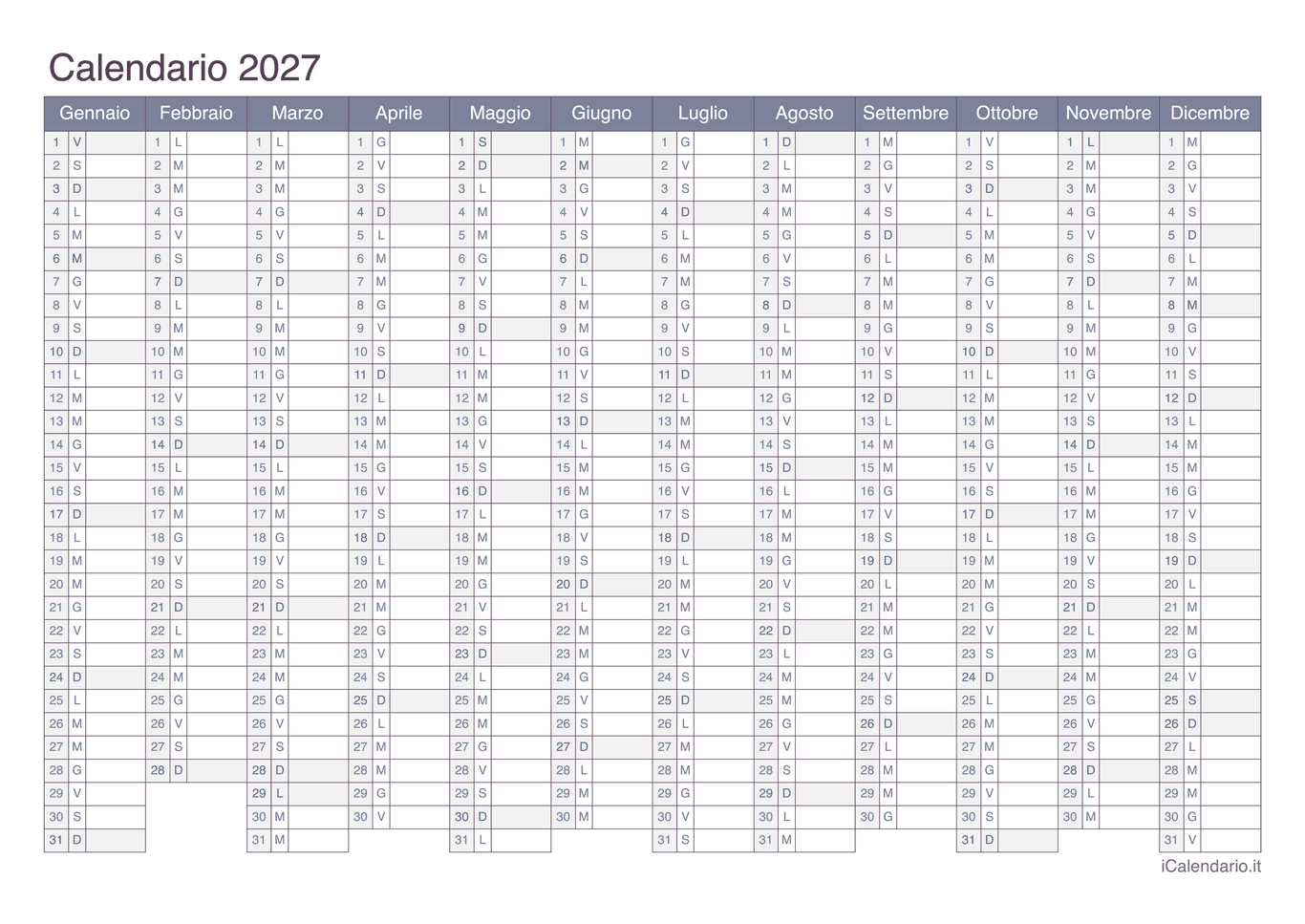 Calendario 2027 - Office