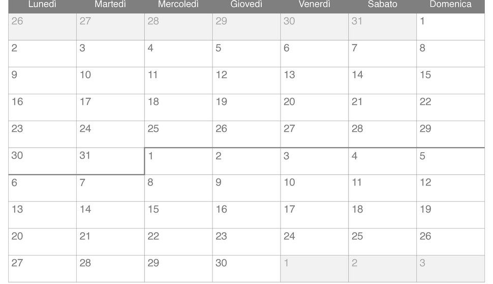 Calendario di agosto settembre 2027